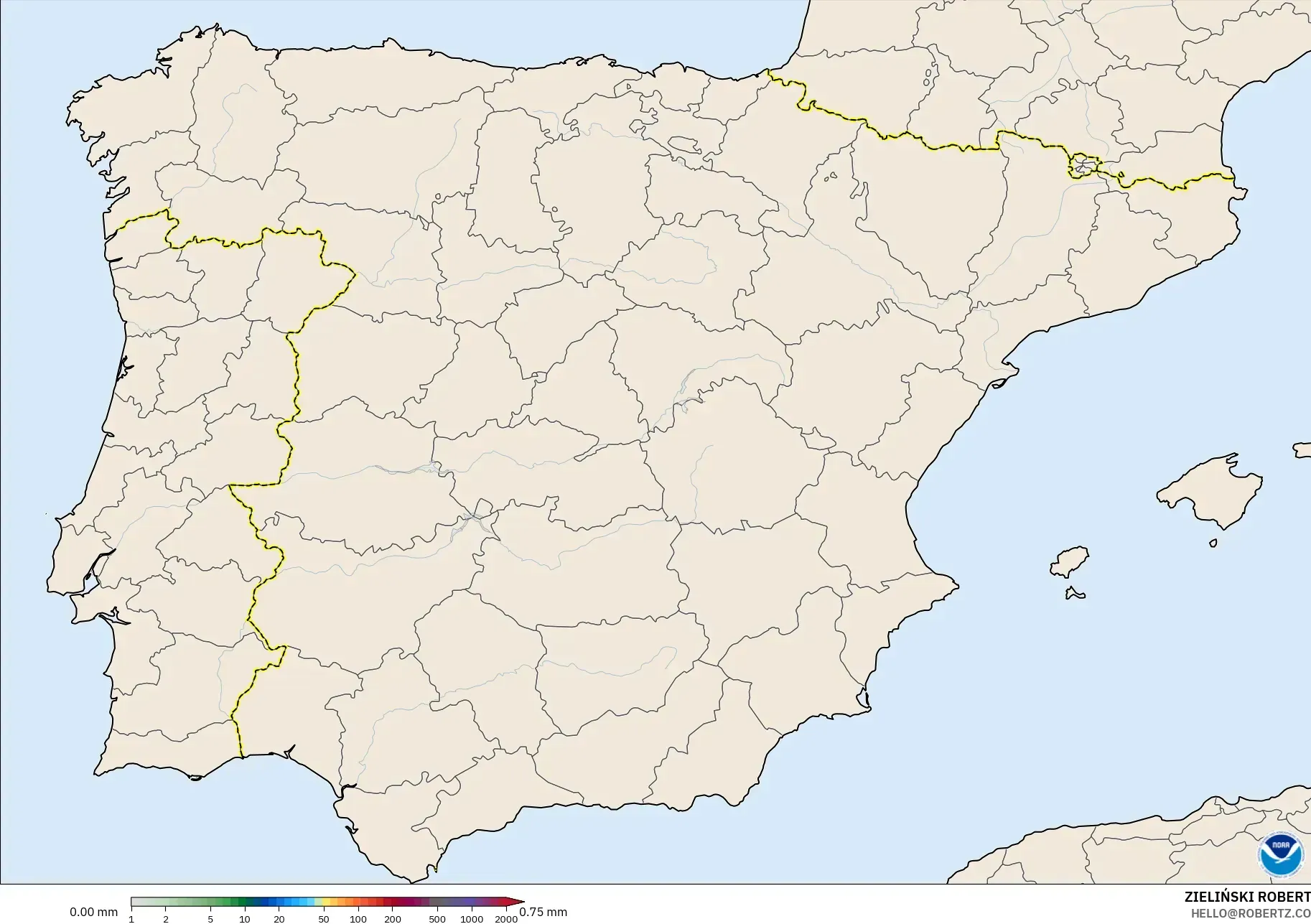 GFS modelo - España, Acumulación de precipitación