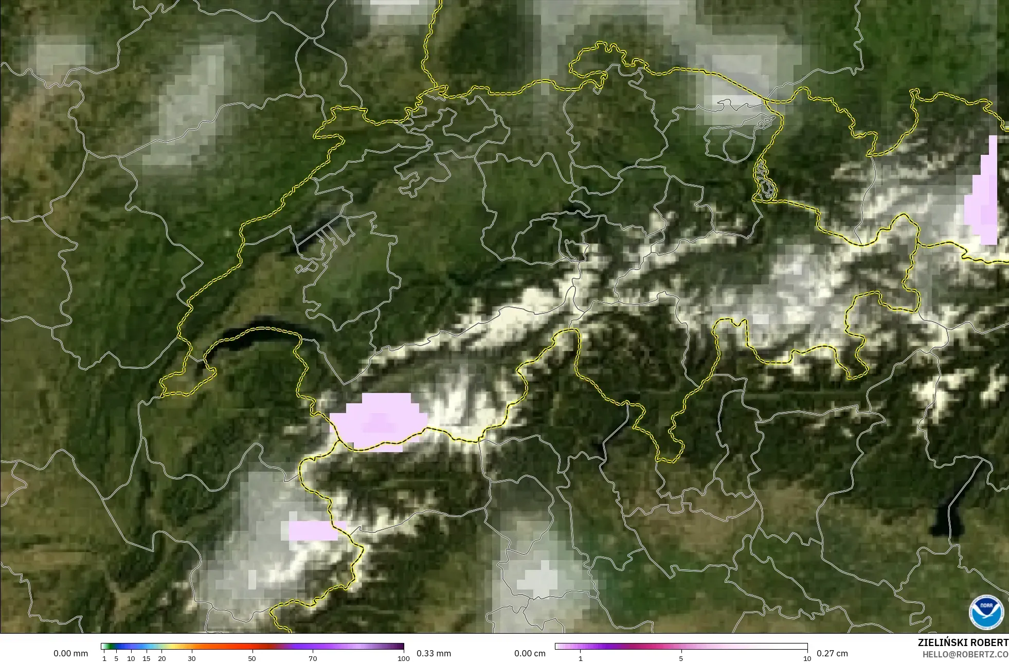 GFS modelo - Suiza, Precipitación, nubes y presión
