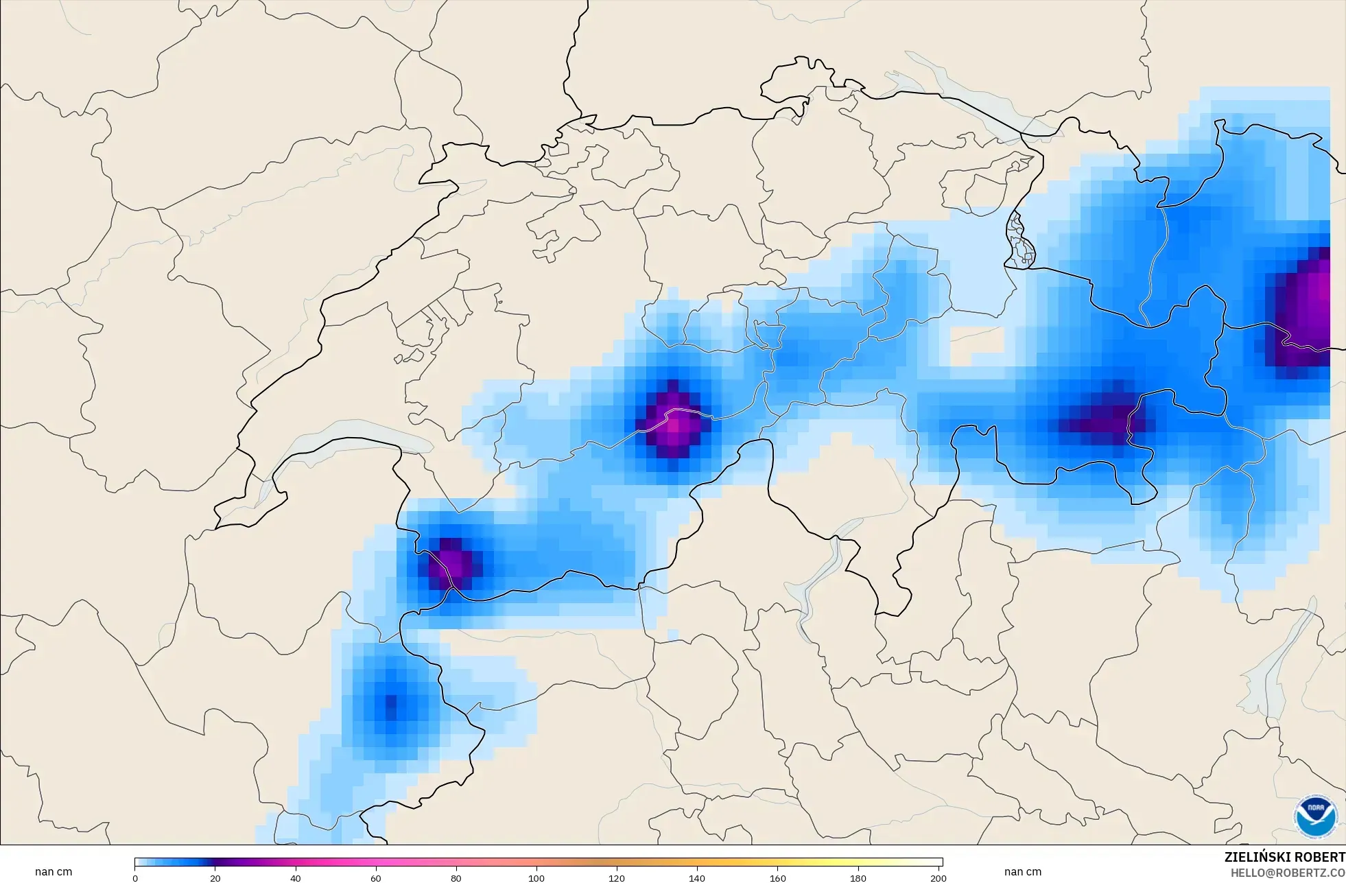 GFS modelo - Suiza, Profundidad de nieve