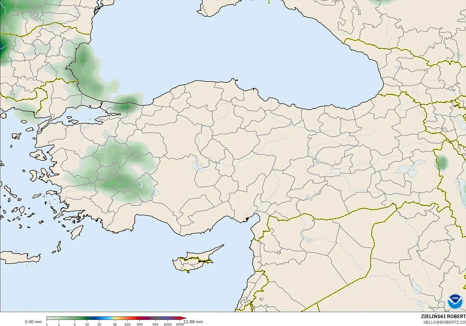 GFS modelo - Turquía, Acumulación de precipitación