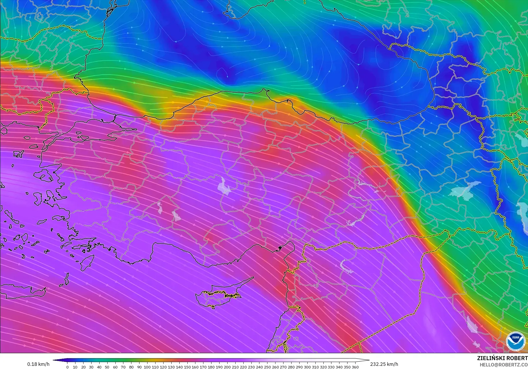 GFS modelo - Turquía, Viento a 300 hPa (corriente en chorro)