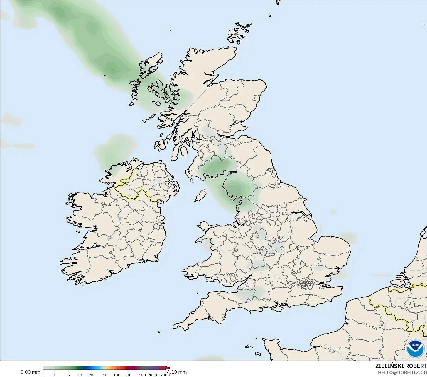 GFS modelo - Reino Unido, Acumulación de precipitación