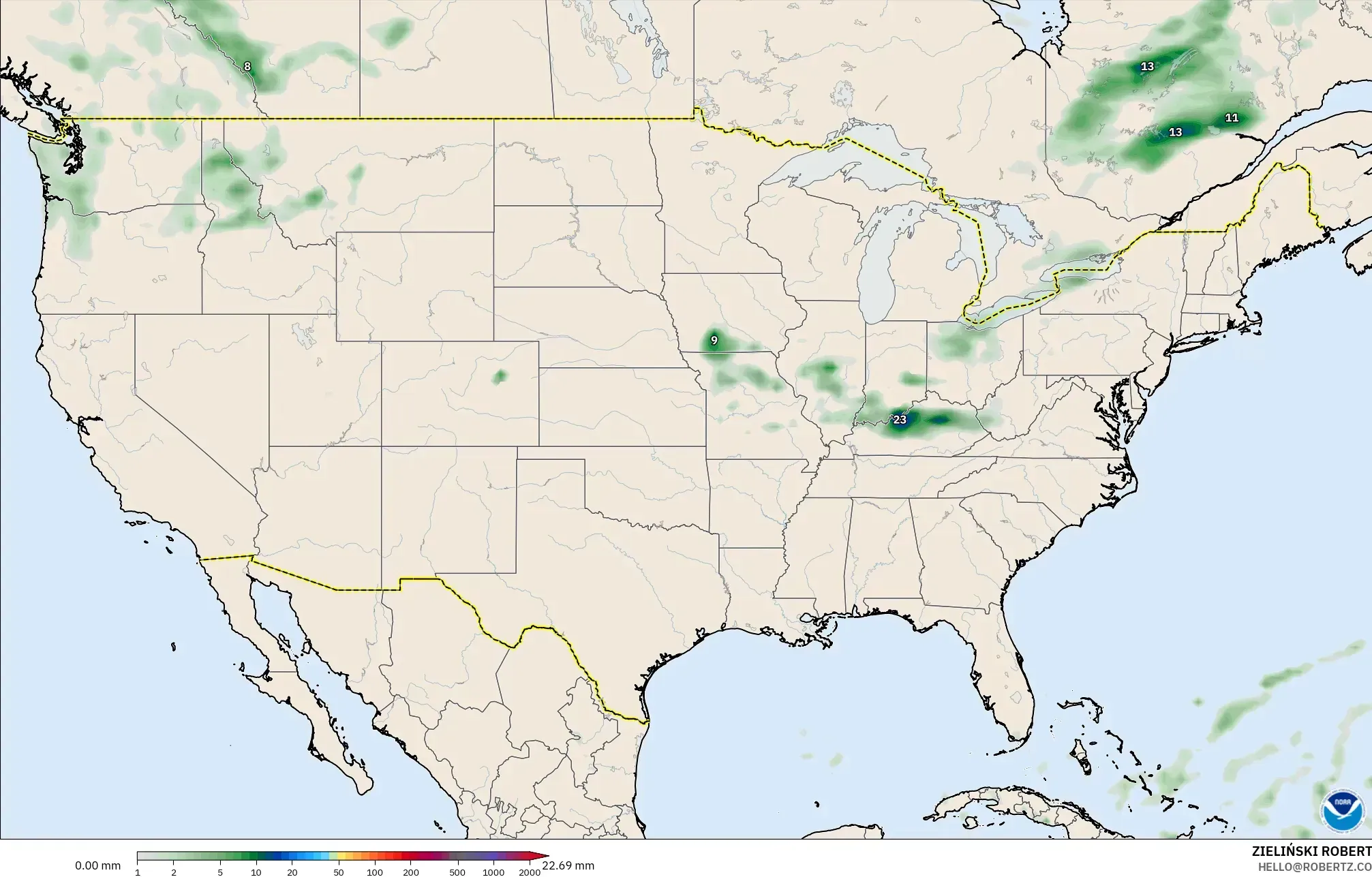 GFS modelo - Estados Unidos, Acumulación de precipitación