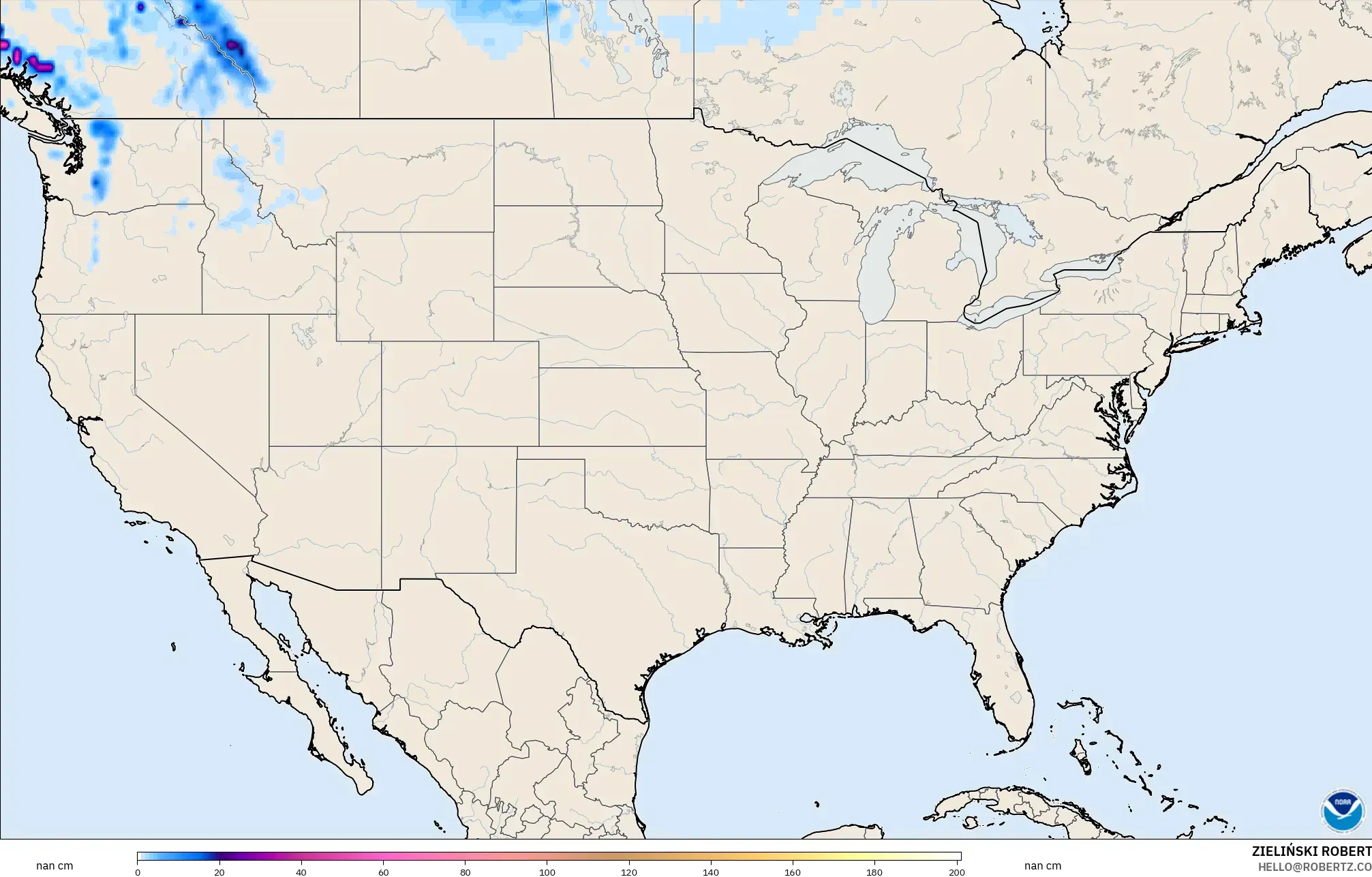 GFS modelo - Estados Unidos, Profundidad de nieve