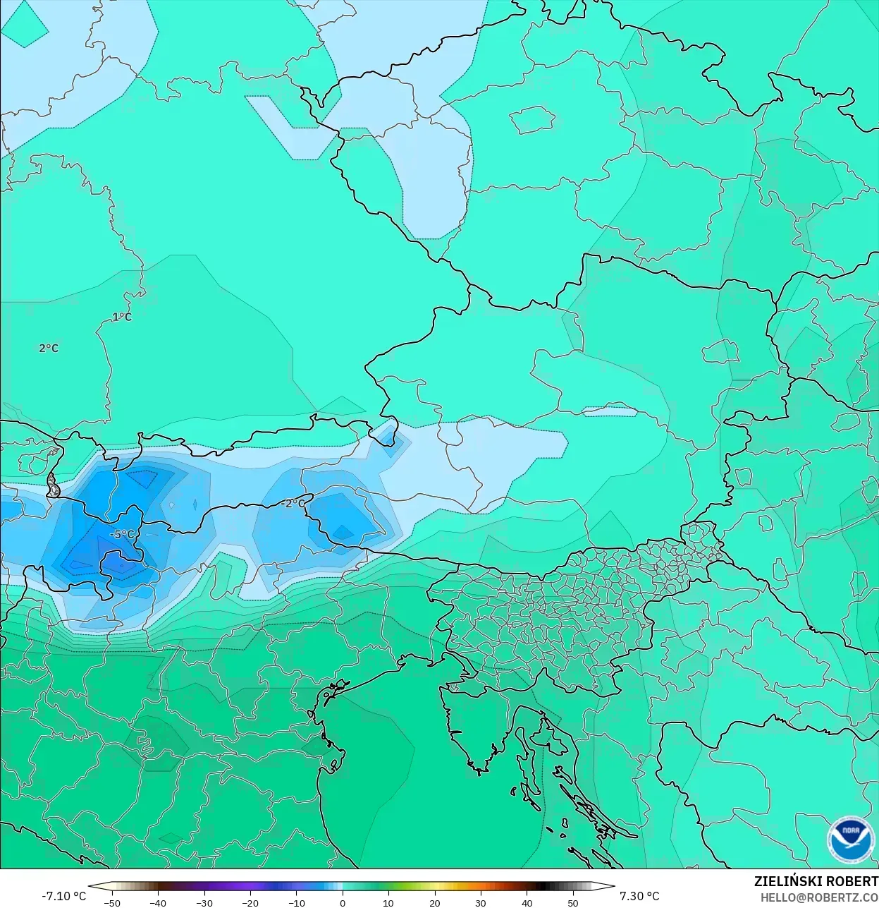 GFS modelo - Austria, Temperatura a 850 hPa