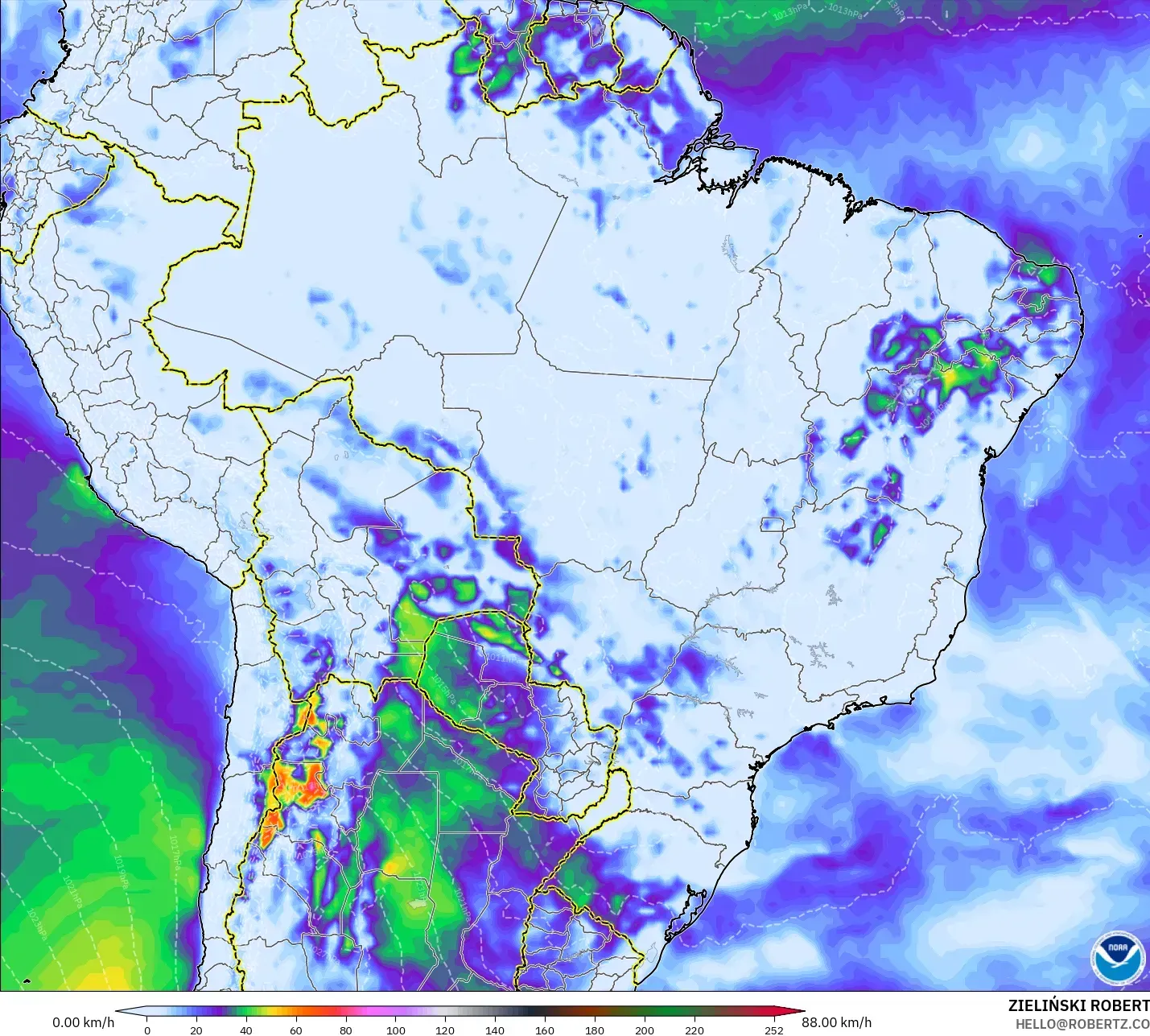 GFS modelo - Brasil, Ráfagas de Viento Máximas