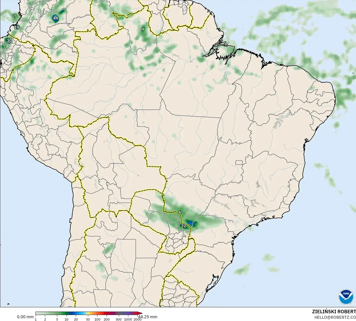 GFS modelo - Brasil, Acumulación de precipitación