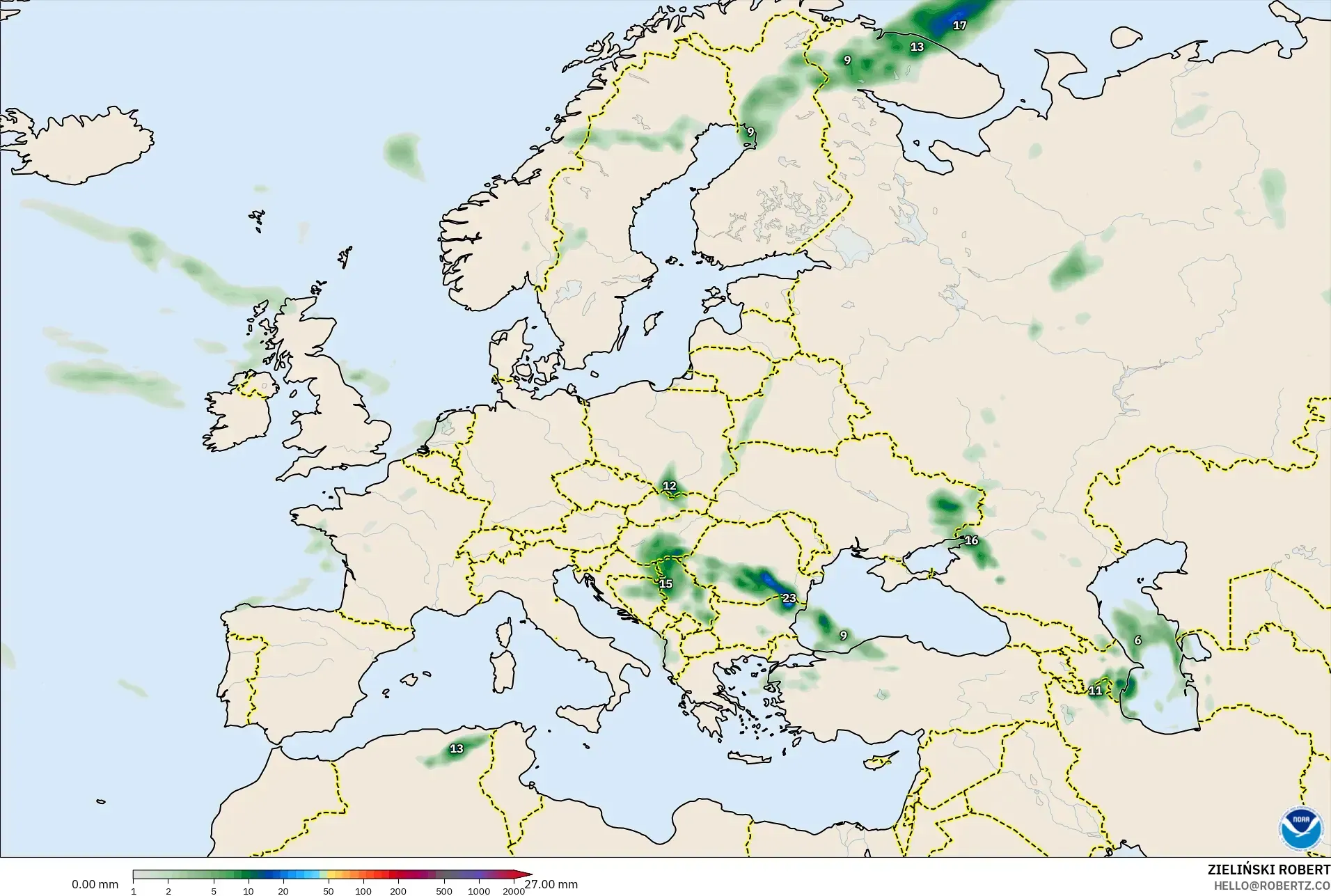 GFS modelo - Europa, Acumulación de precipitación