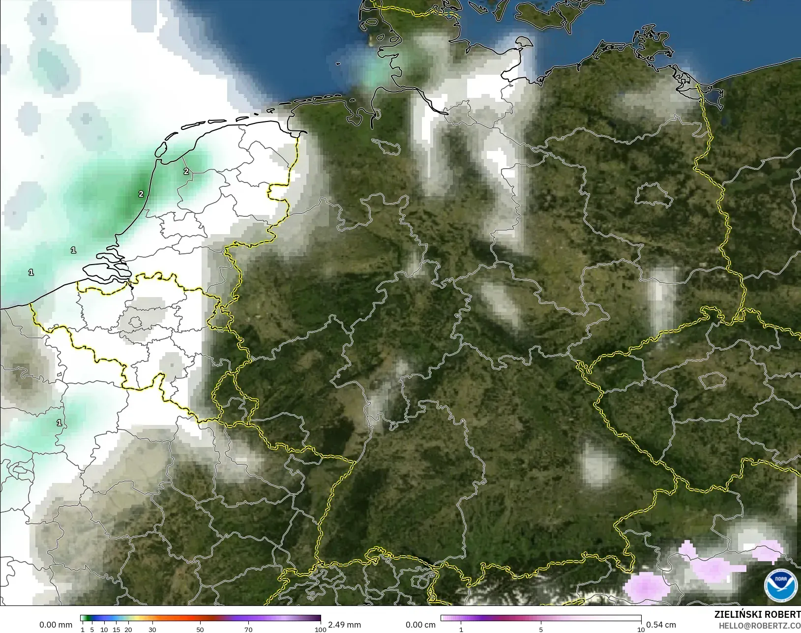 GFS modelo - Alemania, Precipitación, nubes y presión