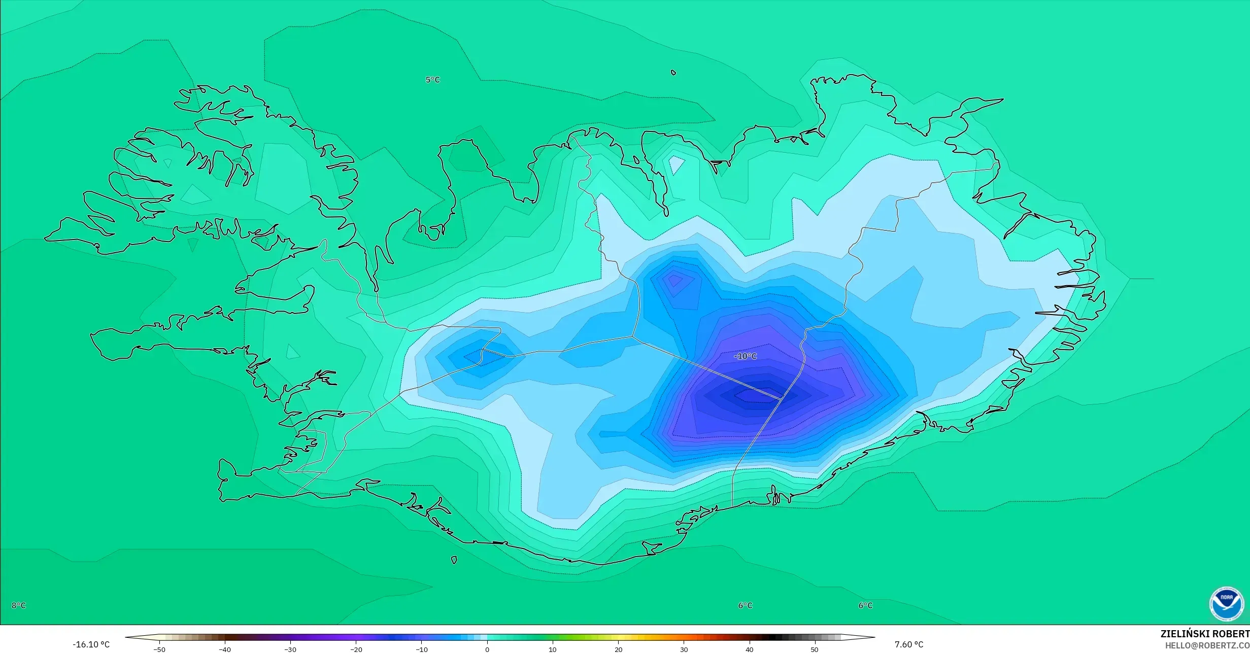 GFS modelo - Islandia, Temperatura a 2 m