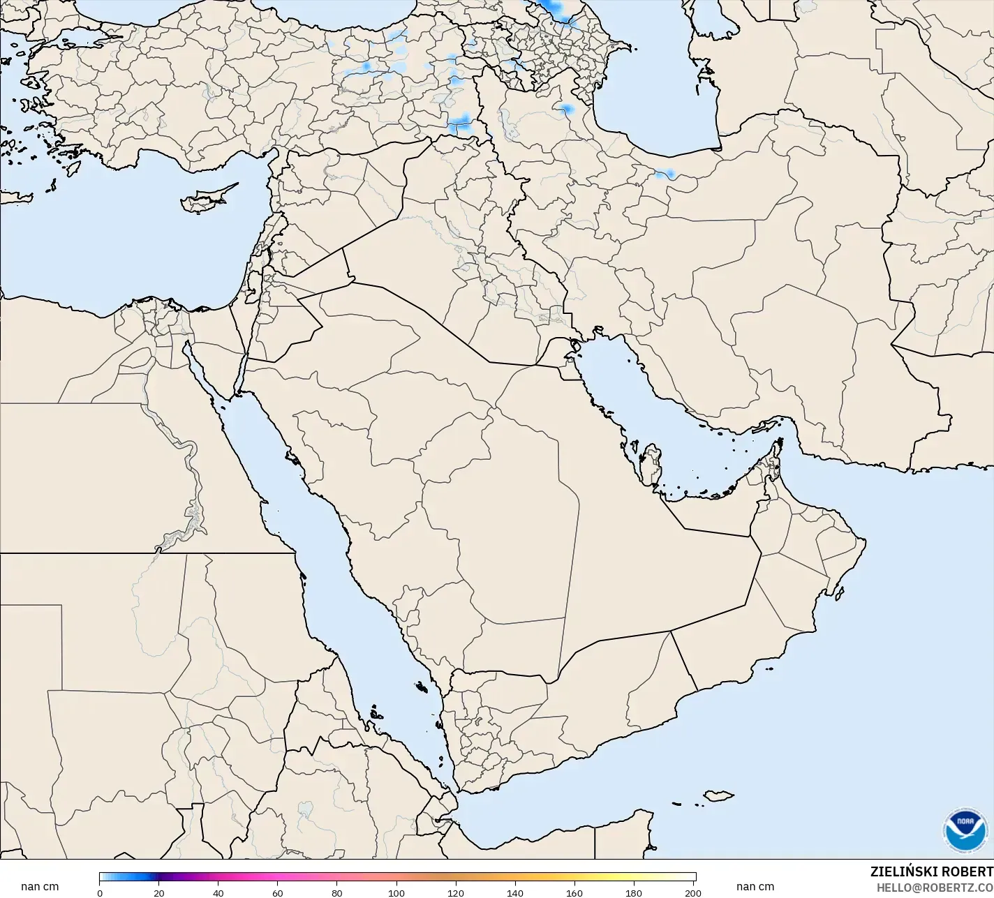 GFS modelo - Oriente Medio, Profundidad de nieve