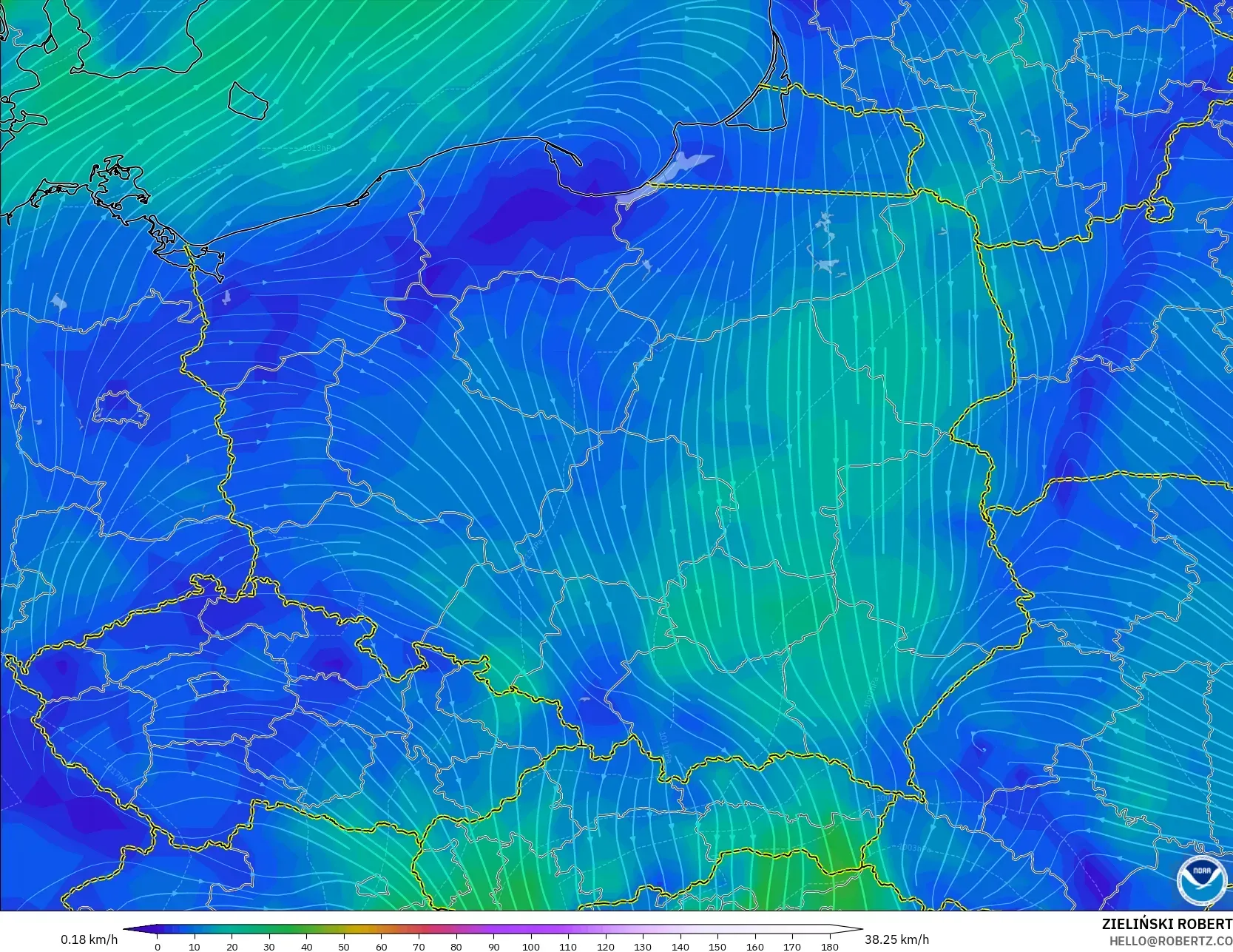 GFS modelo - Polonia, Viento a 10 m