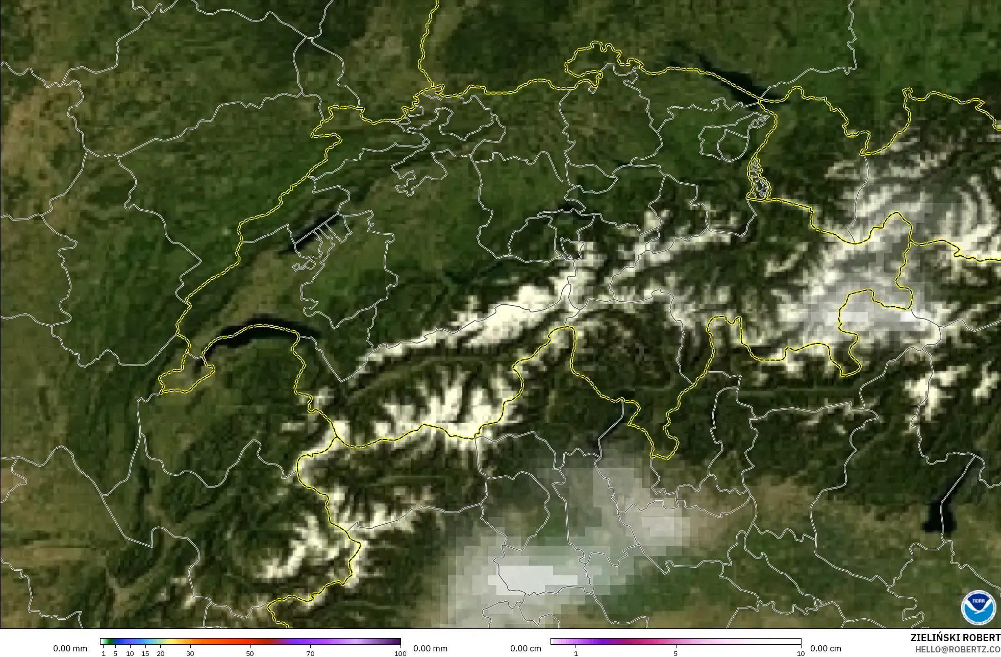 GFS modelo - Suiza, Precipitación, nubes y presión