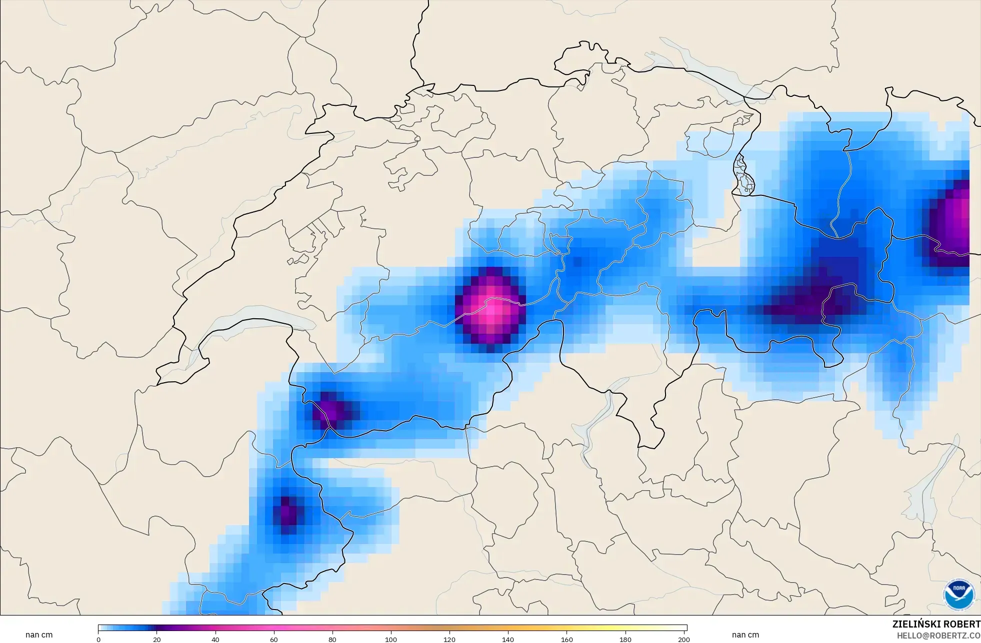 GFS modelo - Suiza, Profundidad de nieve