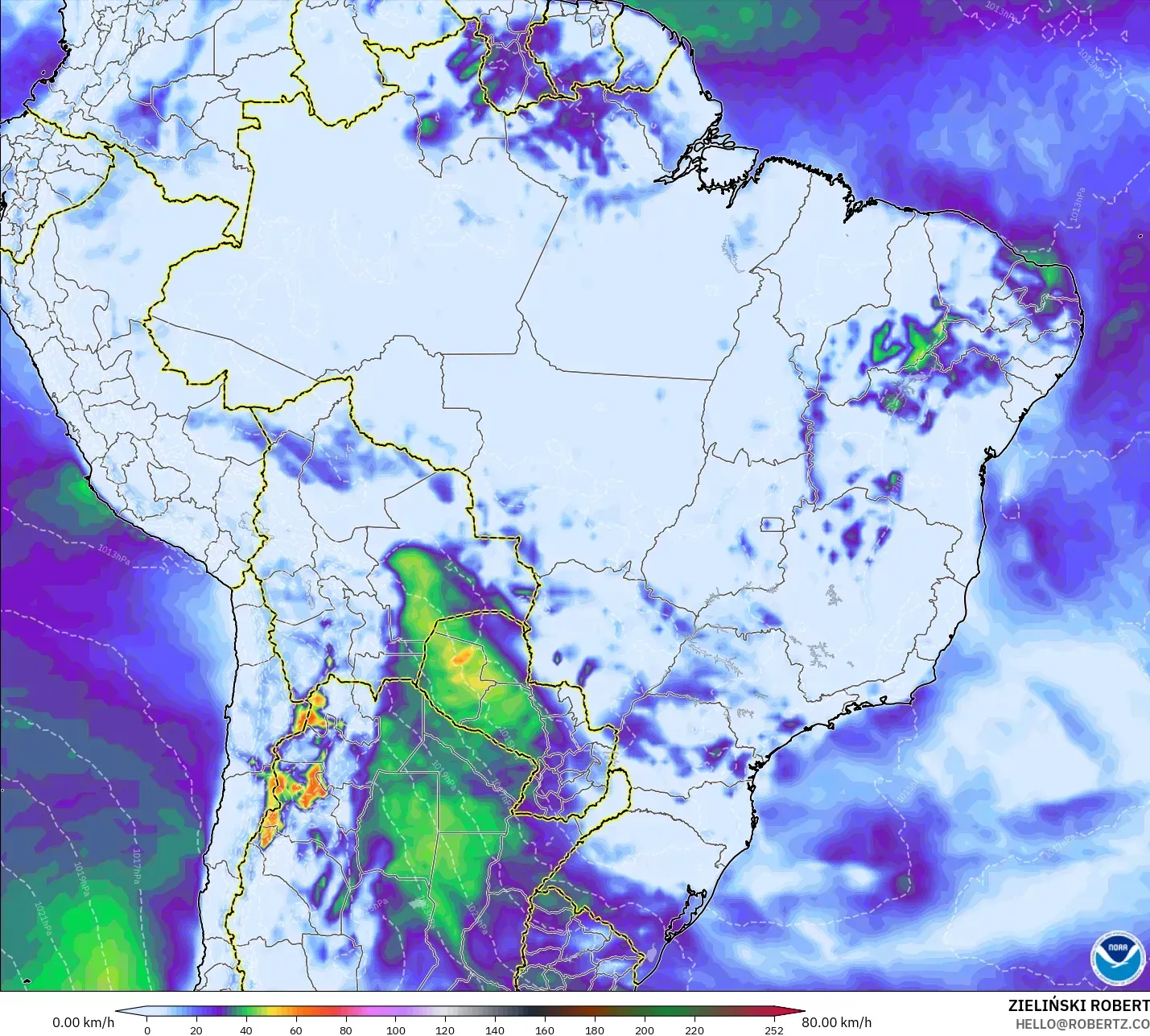 GFS modelo - Brasil, Ráfagas de Viento Máximas