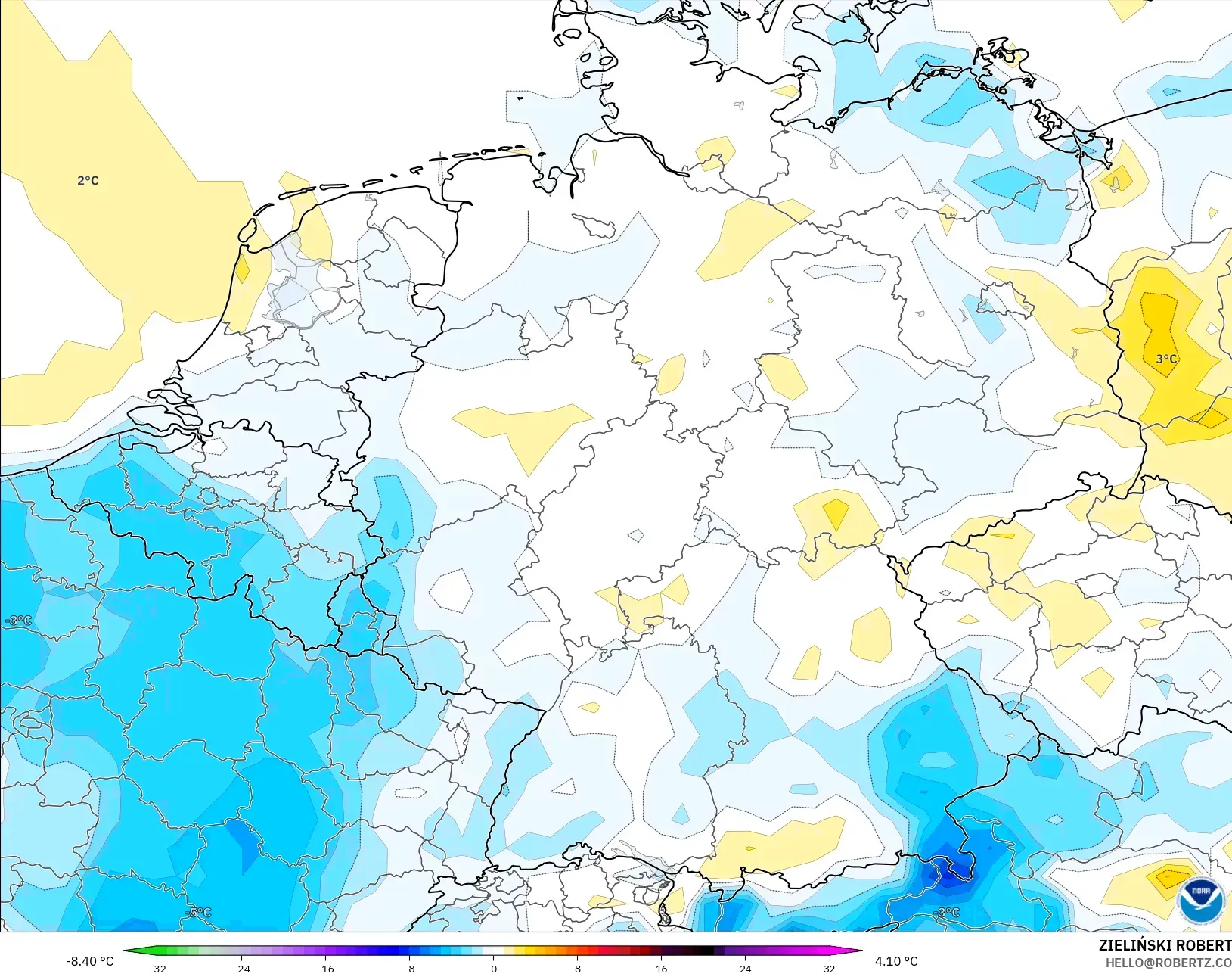 GFS modelo - Alemania, Anomalía de temperatura a 2 m