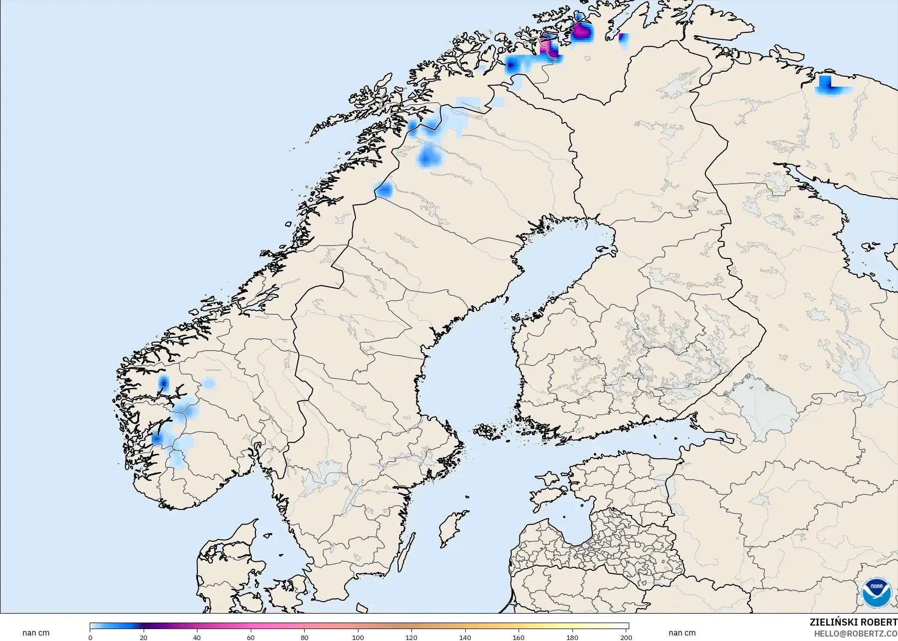 GFS modelo - Escandinavia, Profundidad de nieve