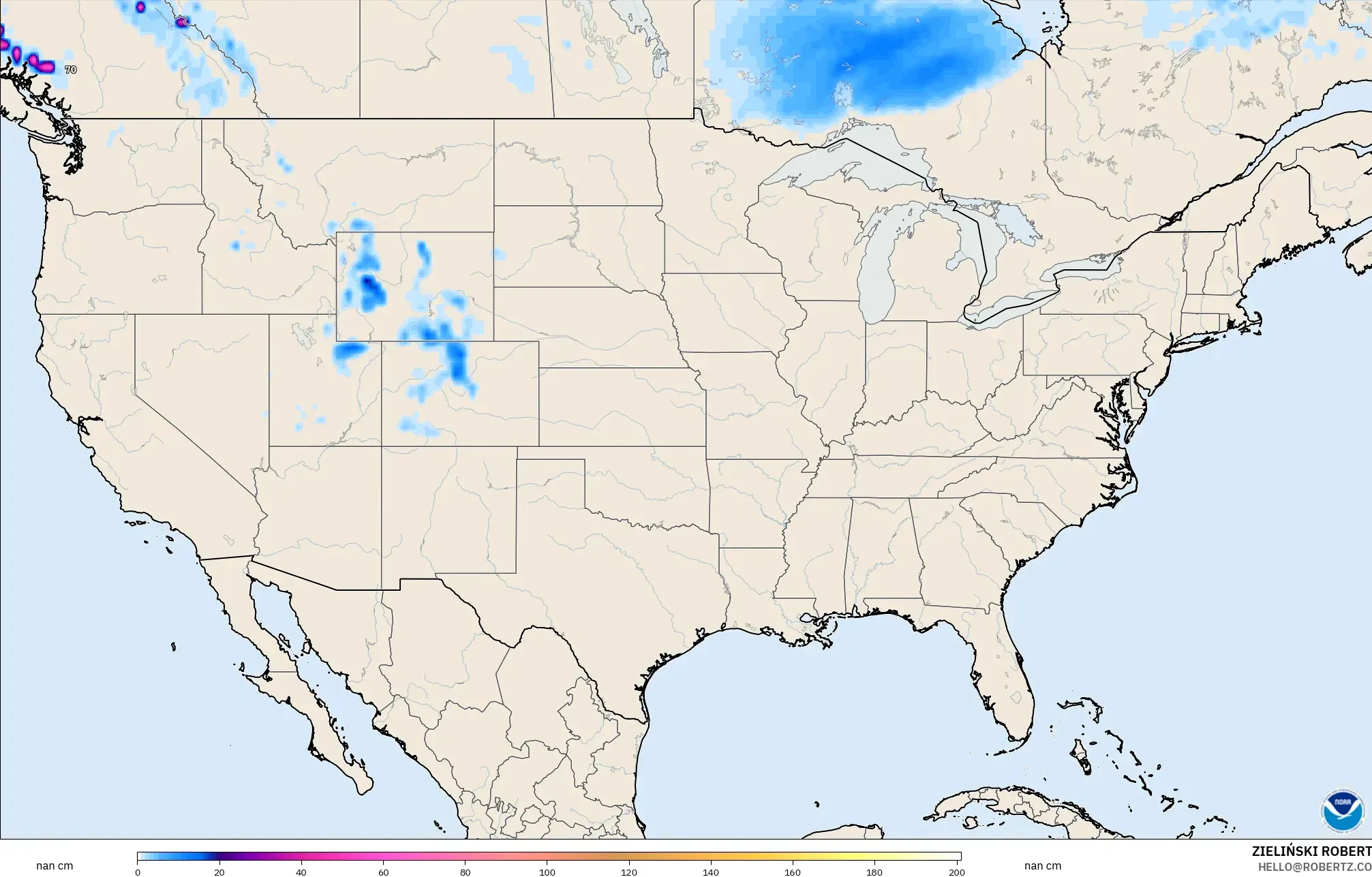 GFS modelo - Estados Unidos, Profundidad de nieve