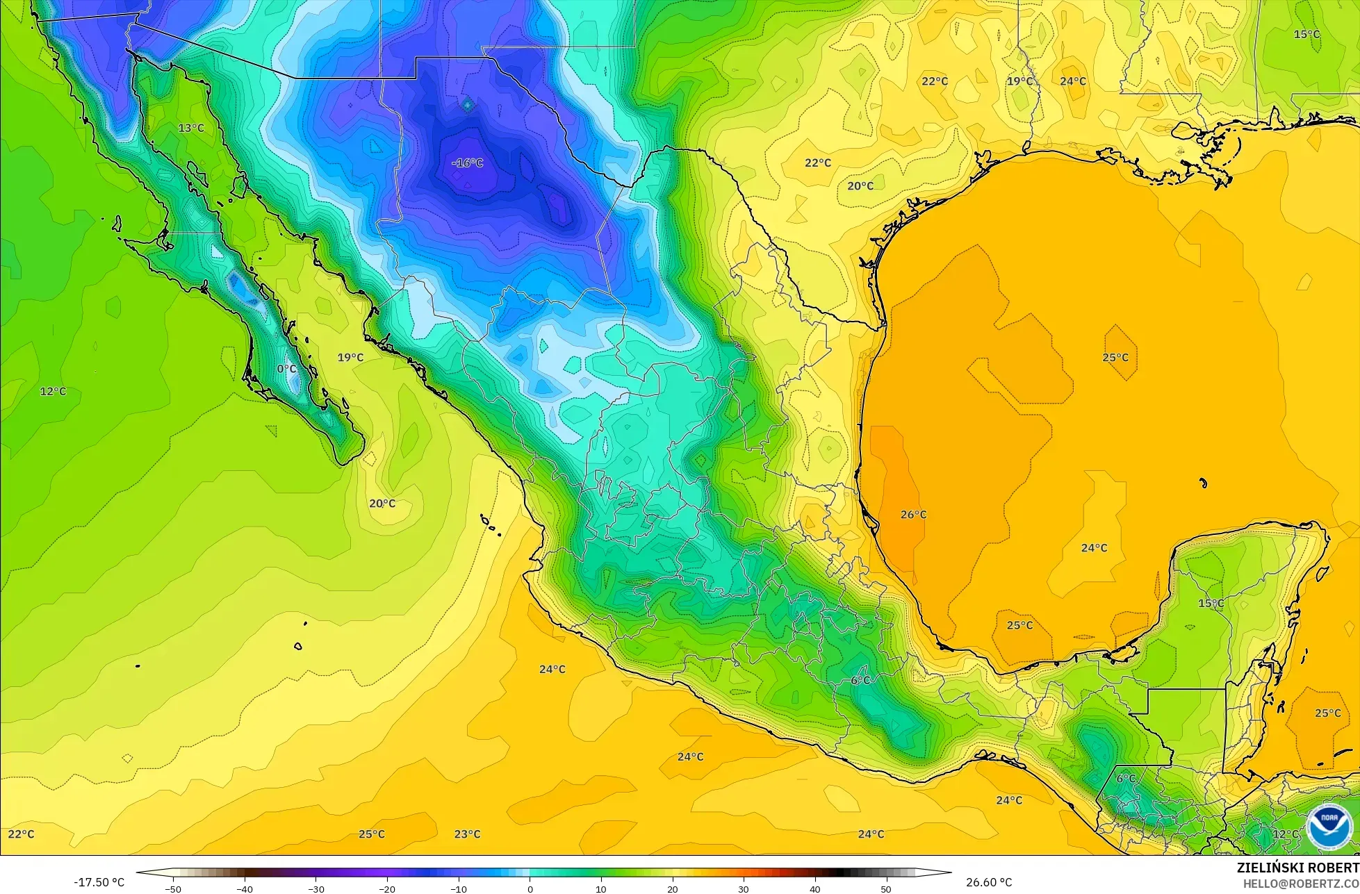 GFS modelo - México, Punto de rocío a 2 m