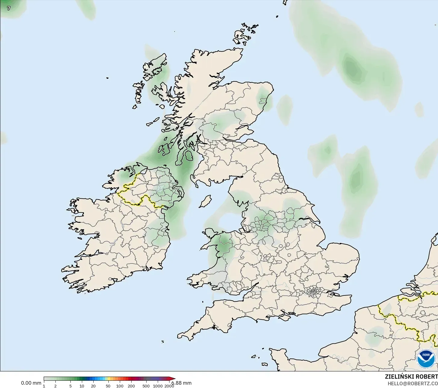 GFS modelo - Reino Unido, Acumulación de precipitación