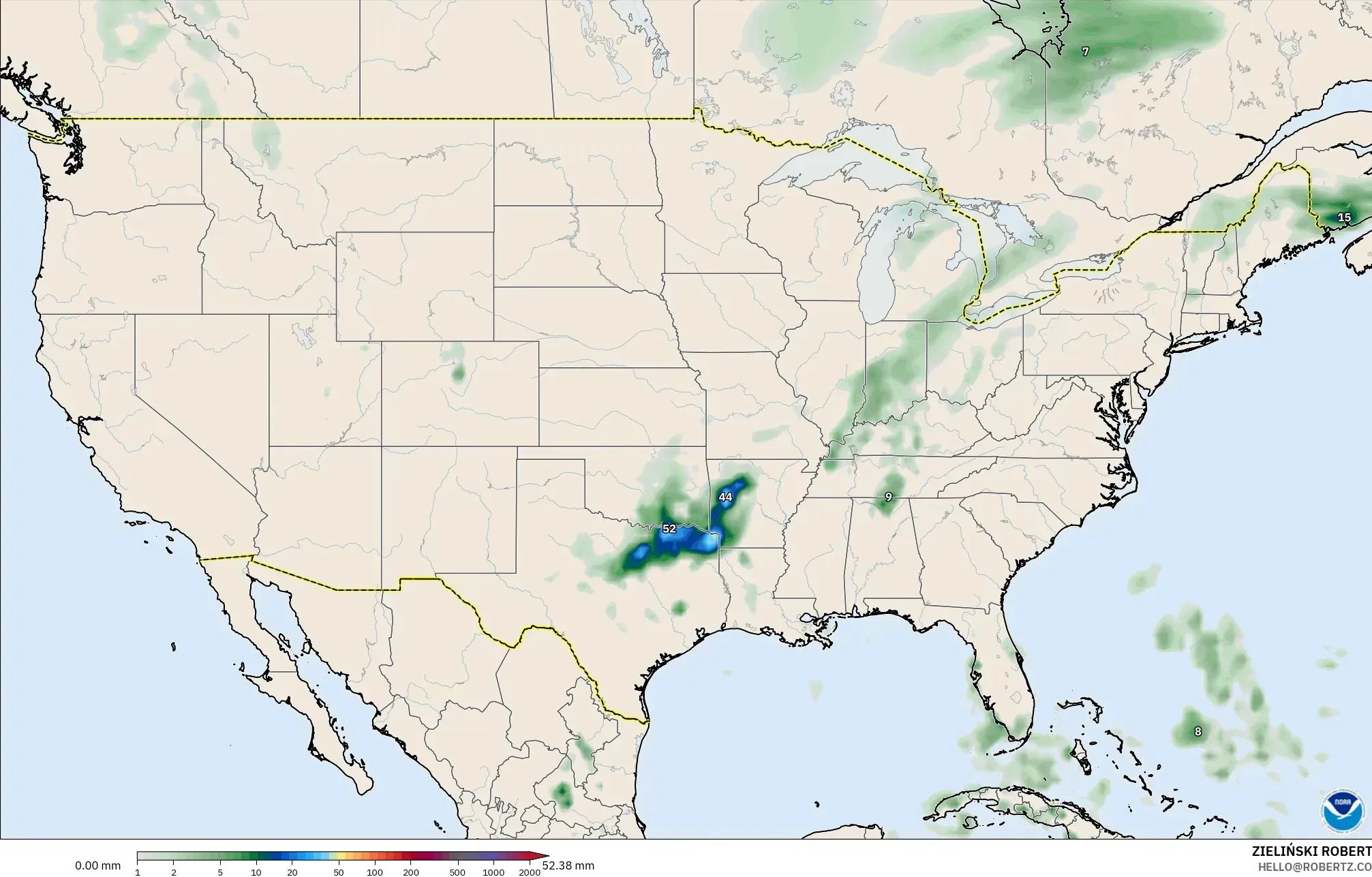 GFS modelo - Estados Unidos, Acumulación de precipitación