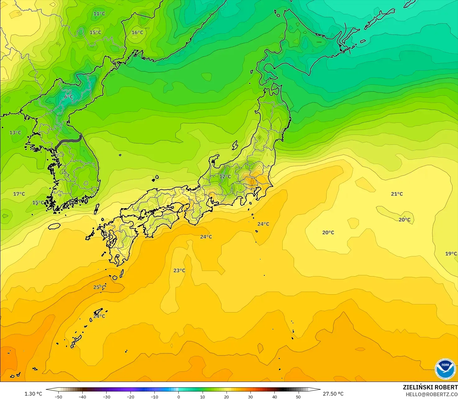 GFS modelo - Japón, Temperatura a 2 m