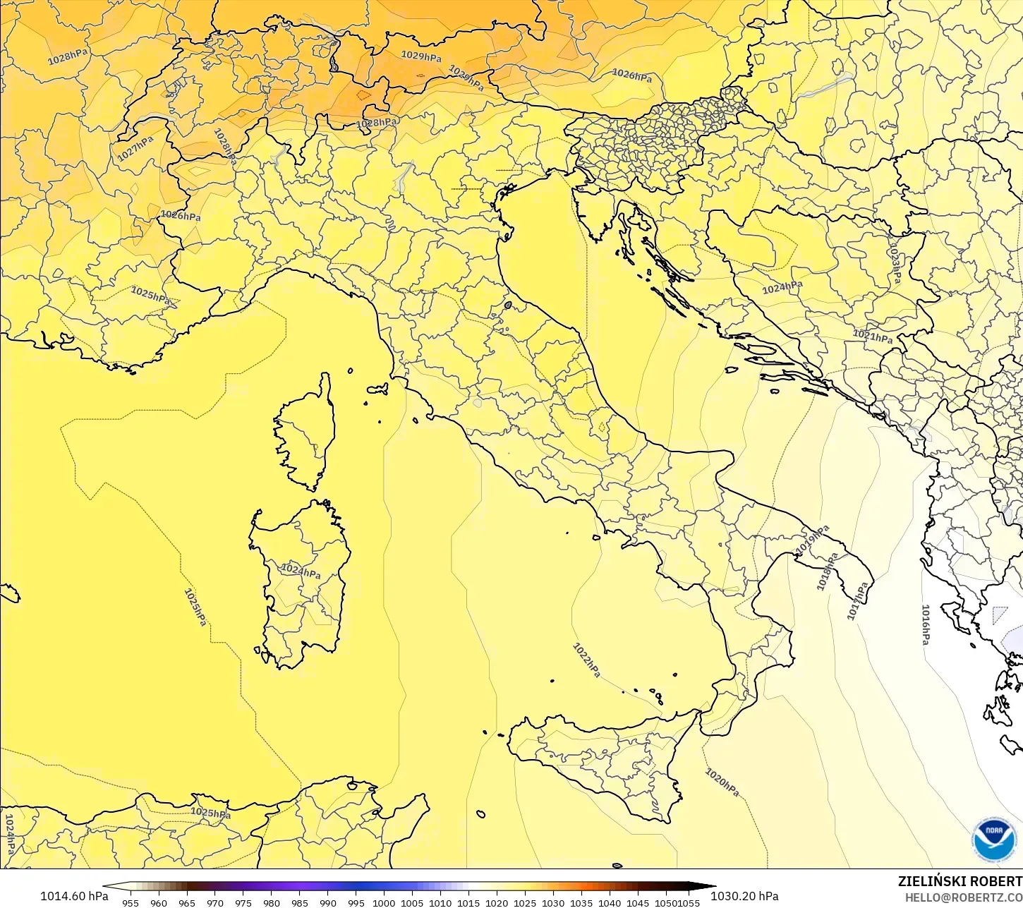 GFS modelo - Italia, Presión