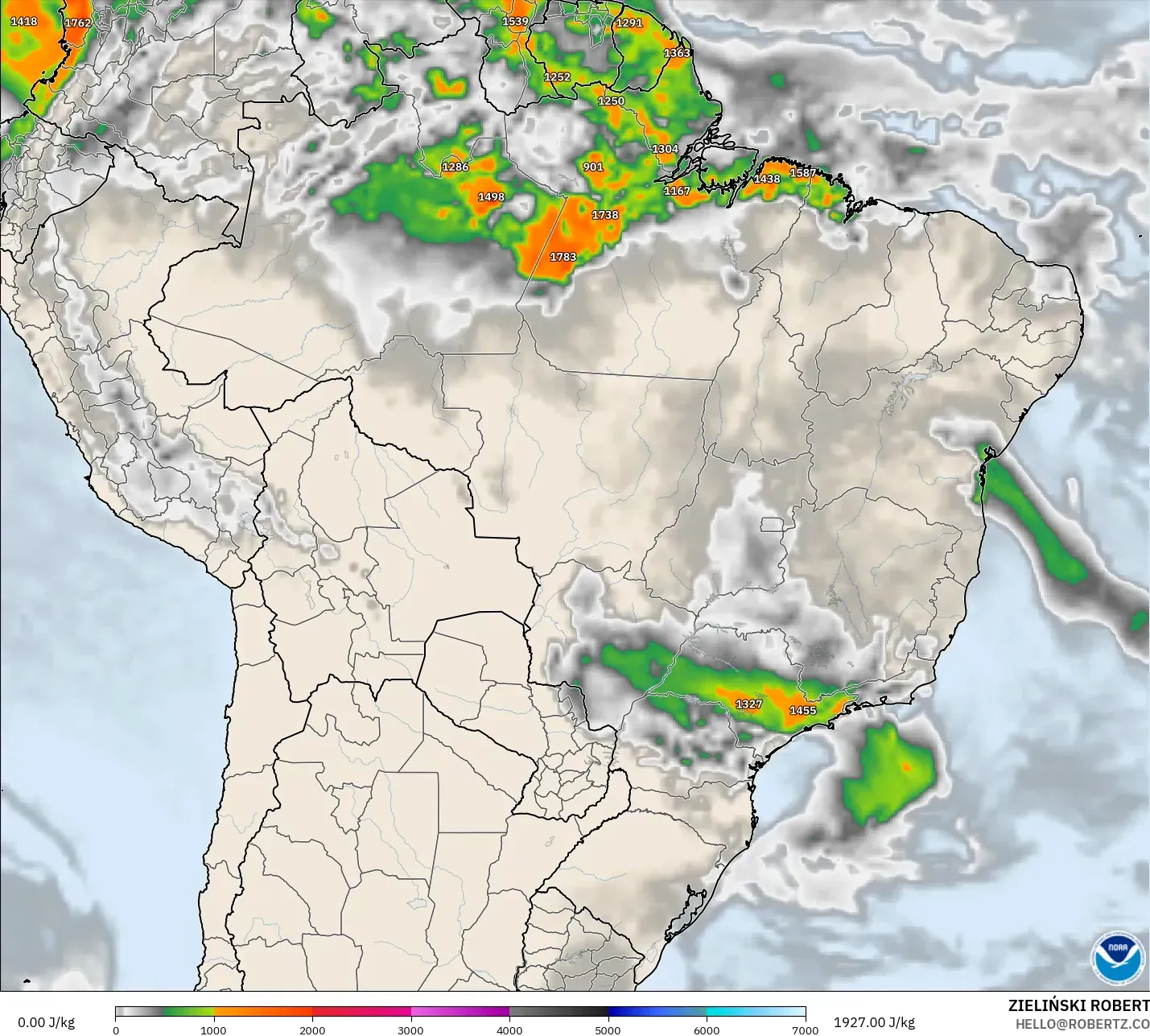 GFS modelo - Brasil, CAPE