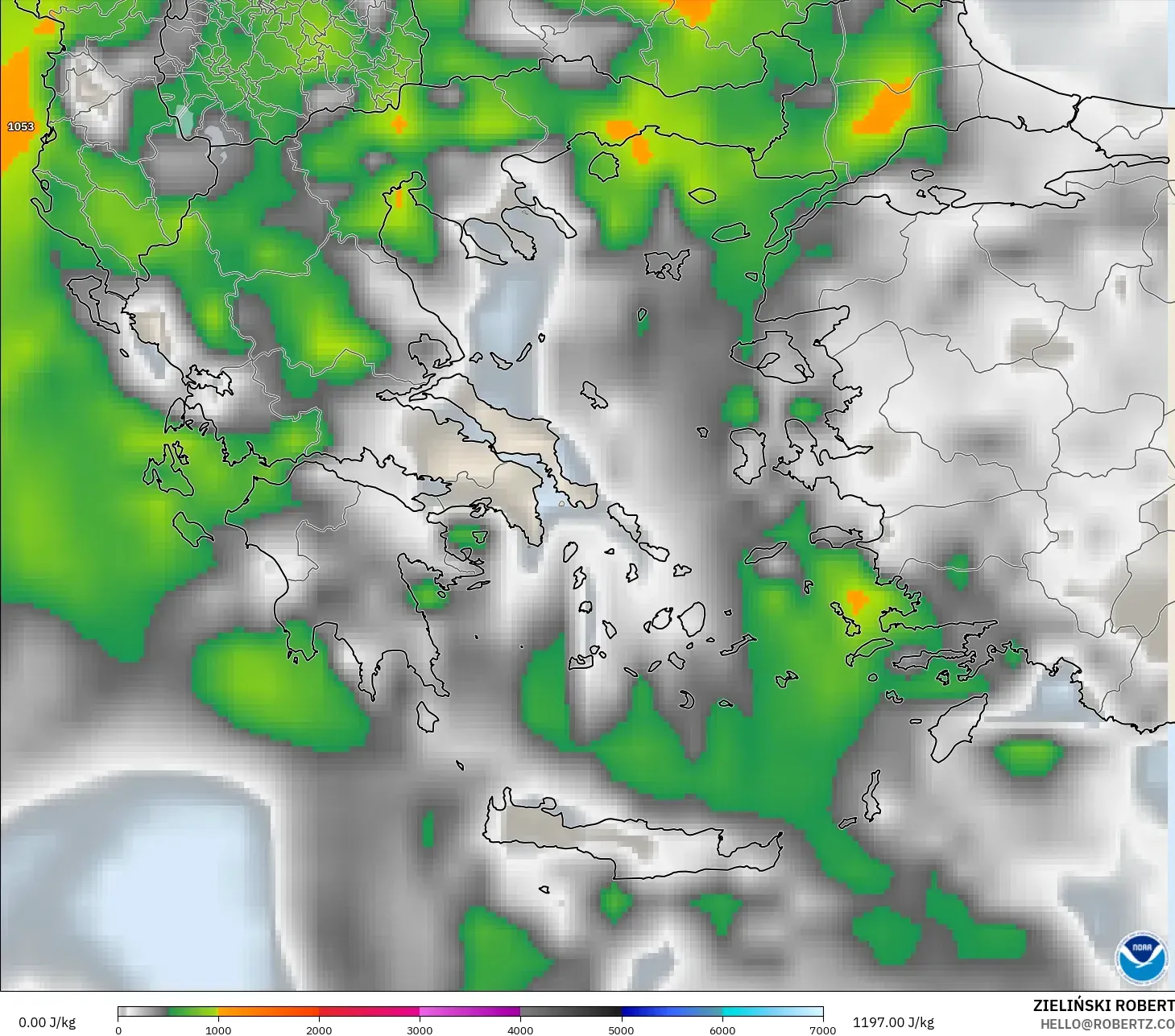 GFS modelo - Grecia, CAPE