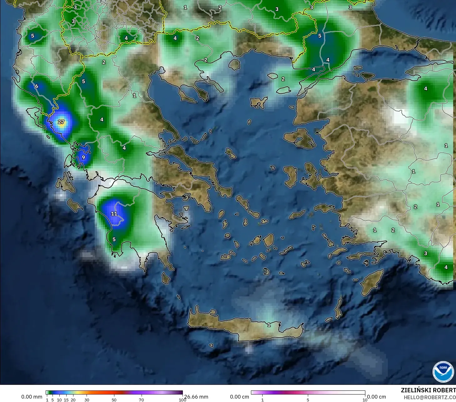 GFS modelo - Grecia, Precipitación, nubes y presión