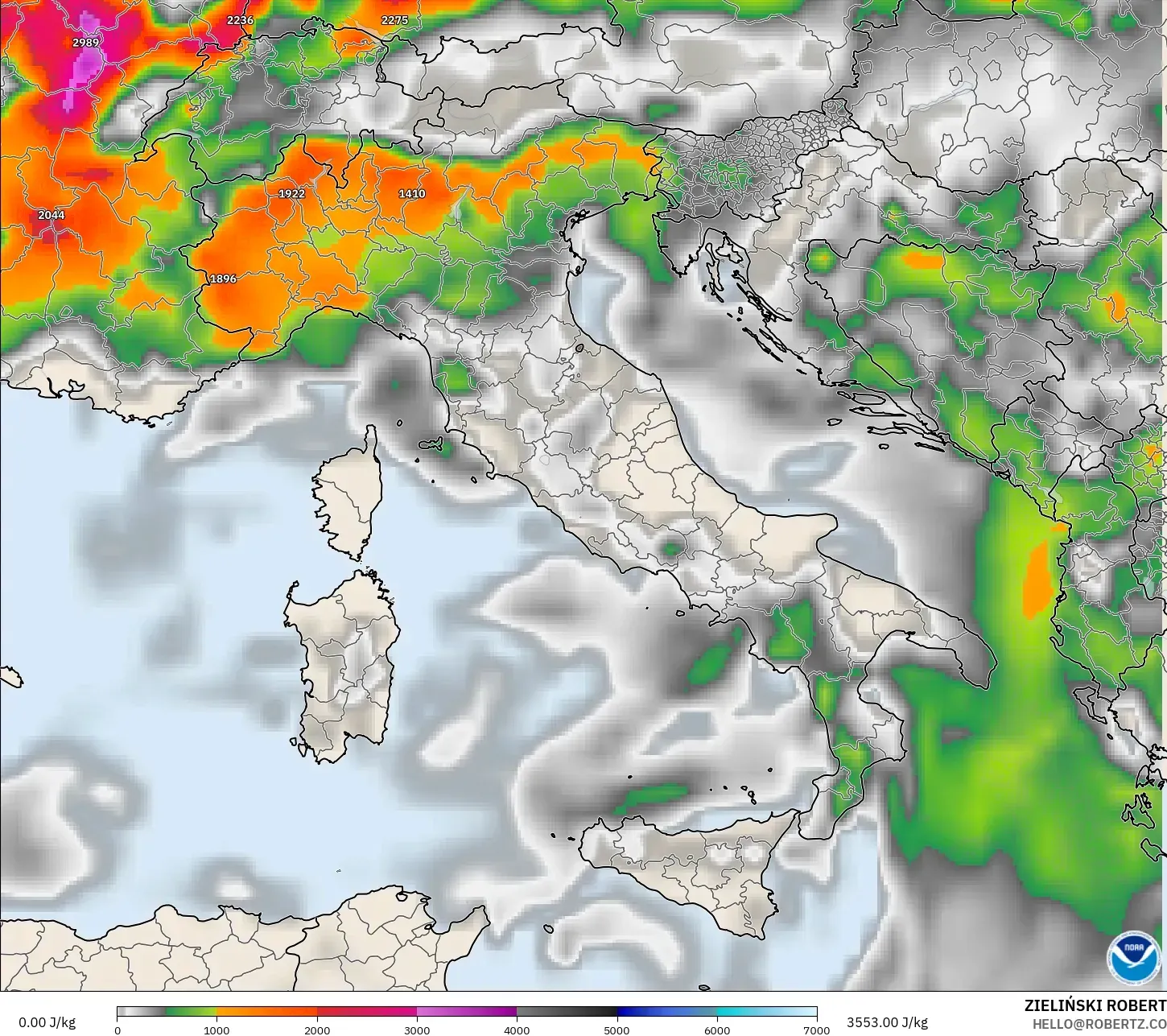 GFS modelo - Italia, CAPE