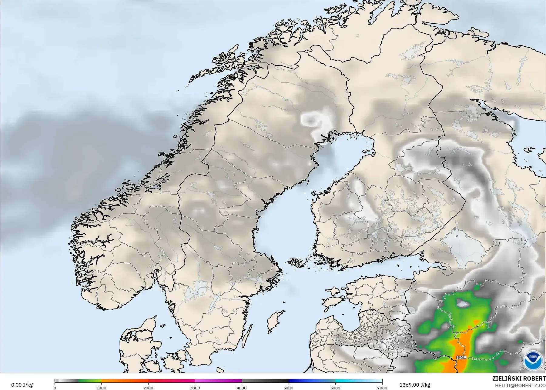 GFS modelo - Escandinavia, CAPE