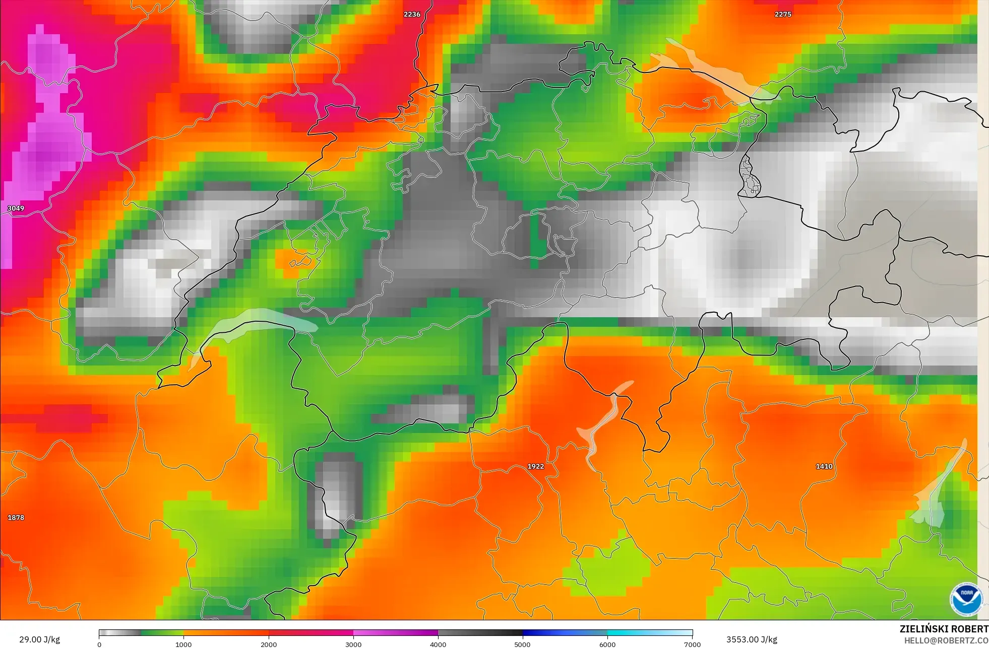 GFS modelo - Suiza, CAPE