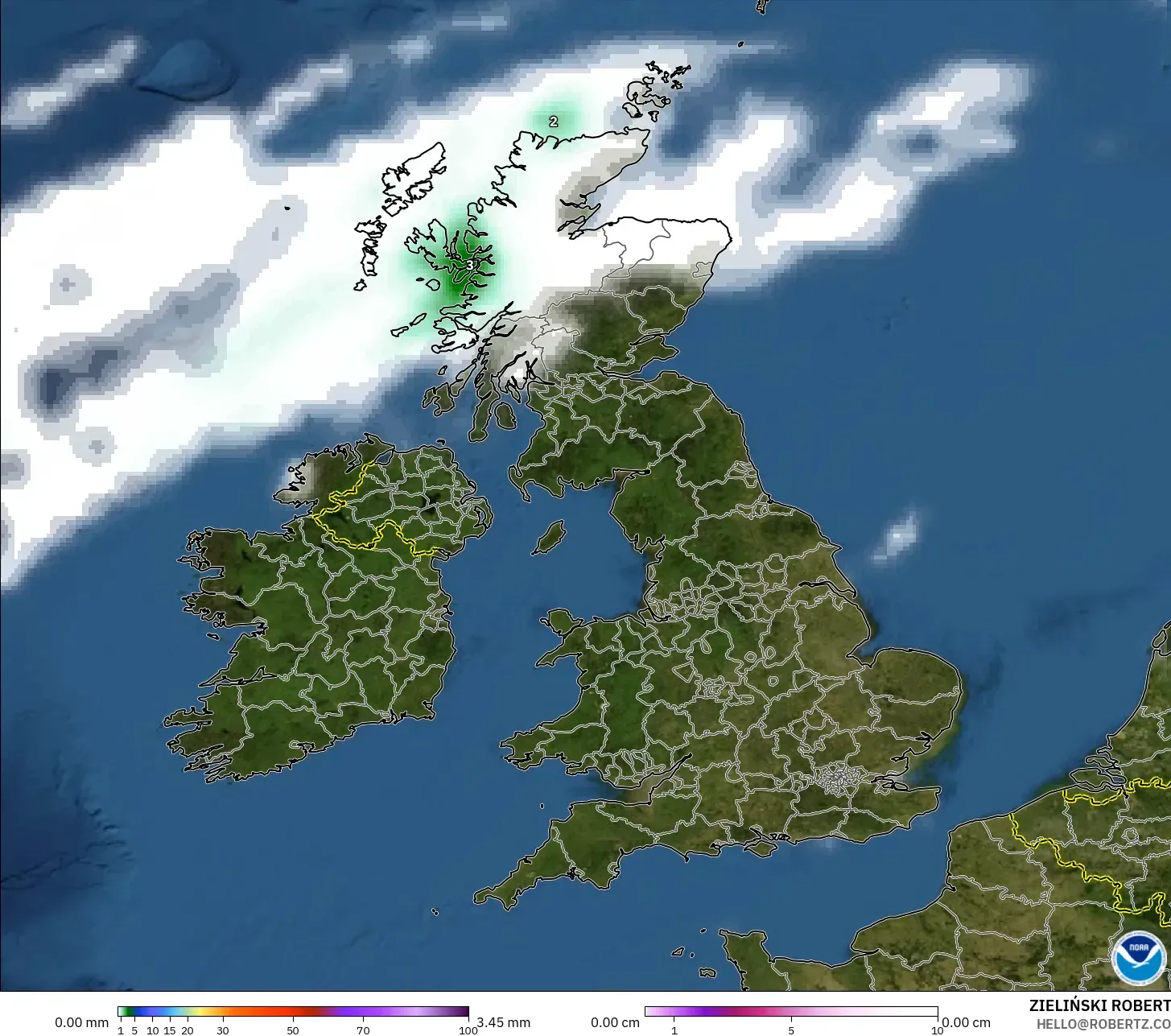 GFS modelo - Reino Unido, Precipitación, nubes y presión