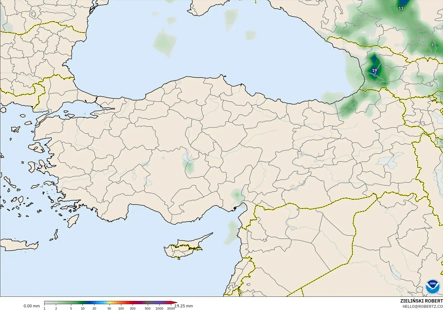 GFS modelo - Turquía, Acumulación de precipitación