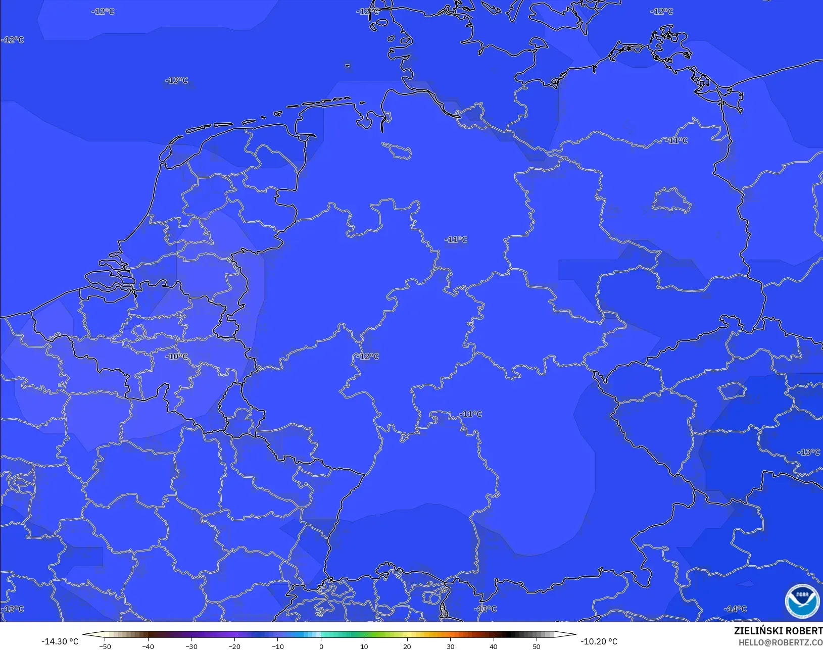 GFS modelo - Alemania, Temperatura a 500 hPa