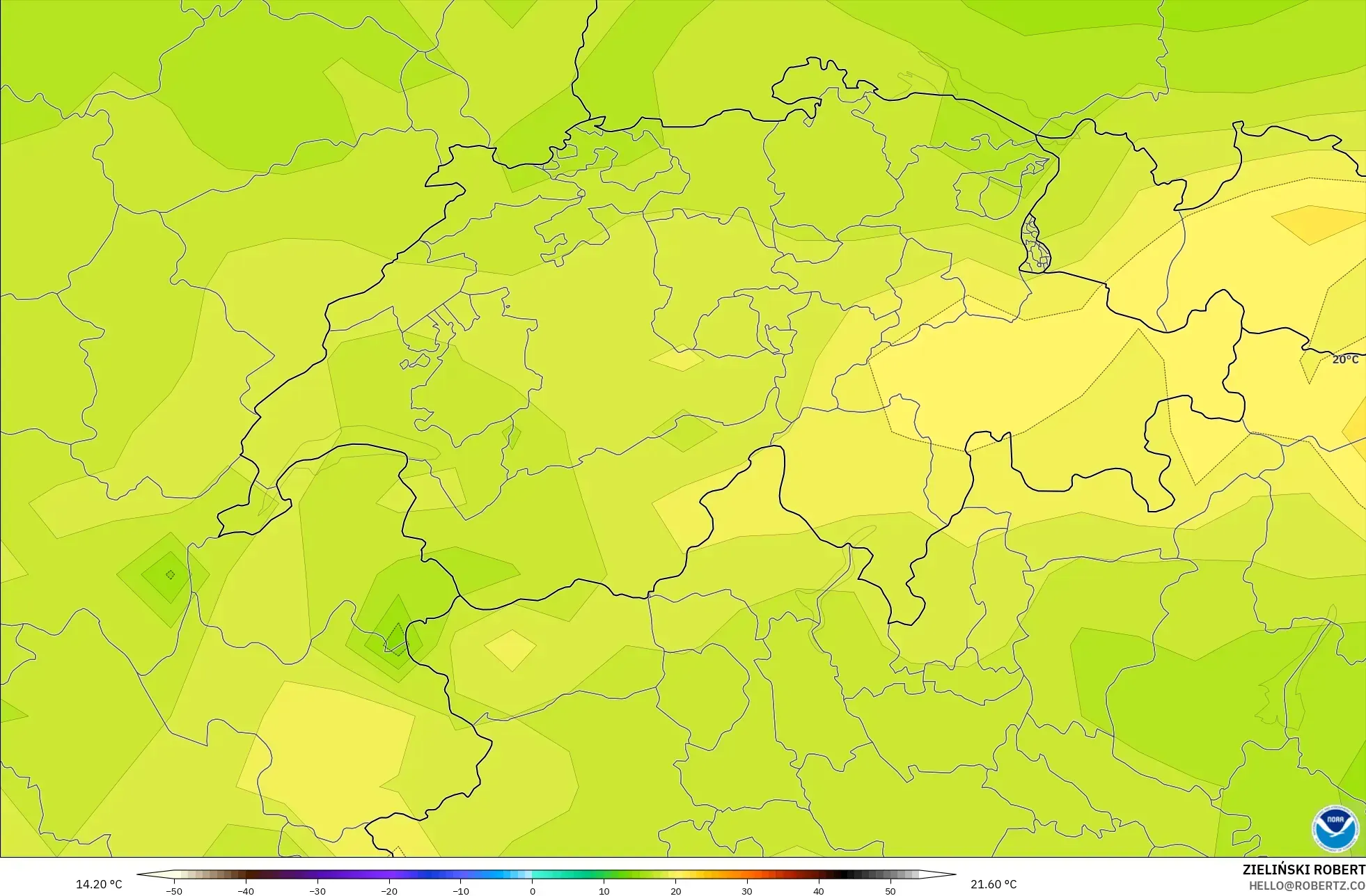 GFS modelo - Suiza, Temperatura a 850 hPa