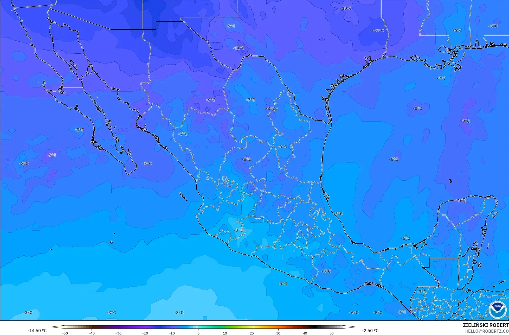 GFS modelo - México, Temperatura a 500 hPa