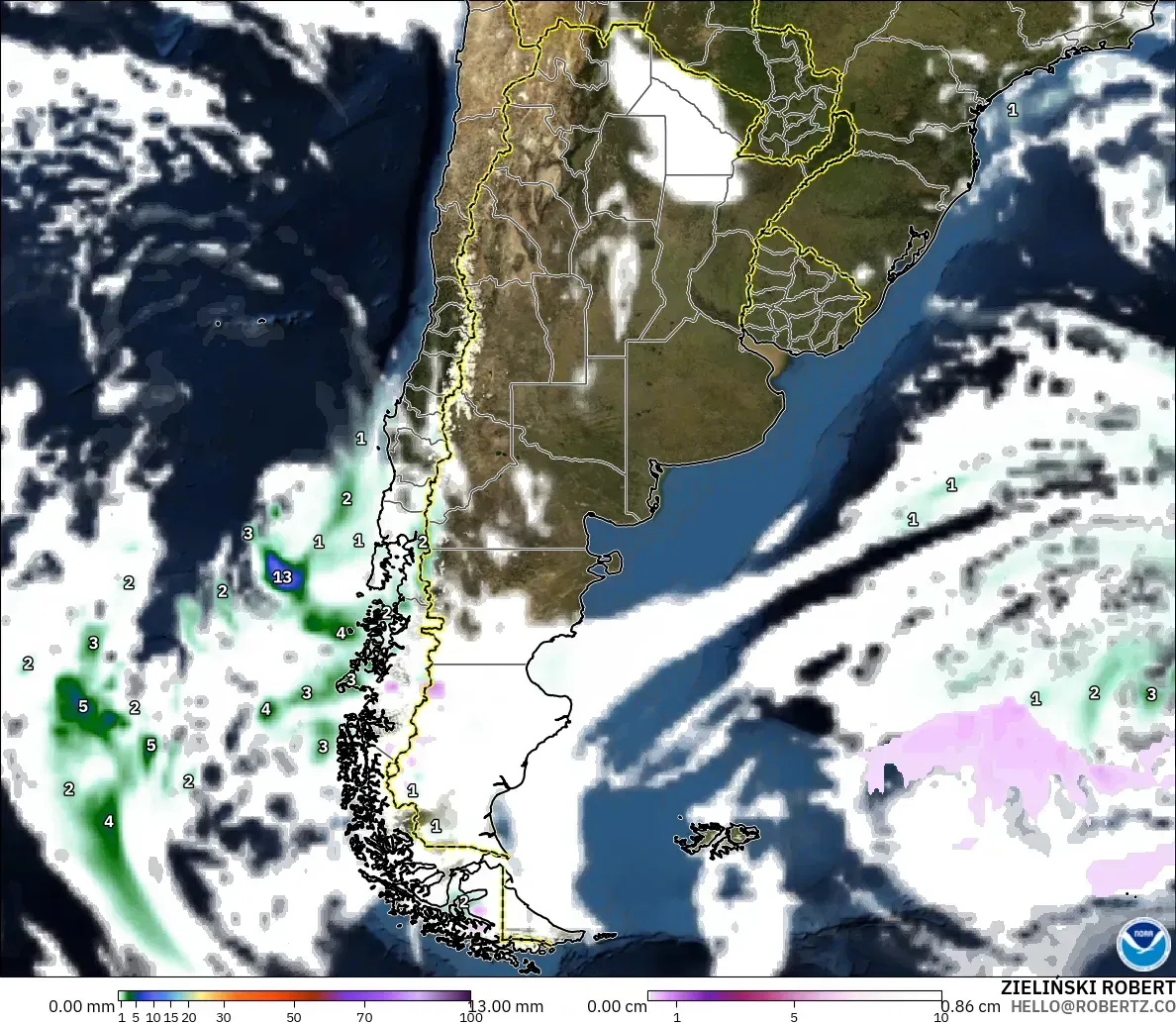GFS modelo - Argentina, Precipitación, nubes y presión