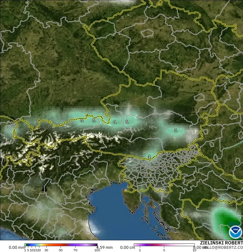 GFS modelo - Austria, Precipitación, nubes y presión