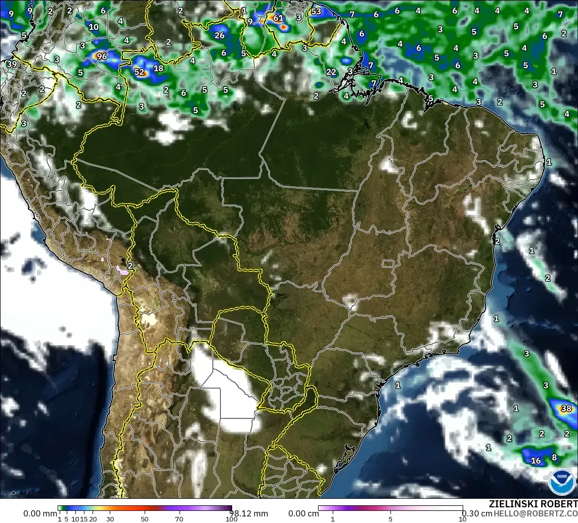 GFS modelo - Brasil, Precipitación, nubes y presión