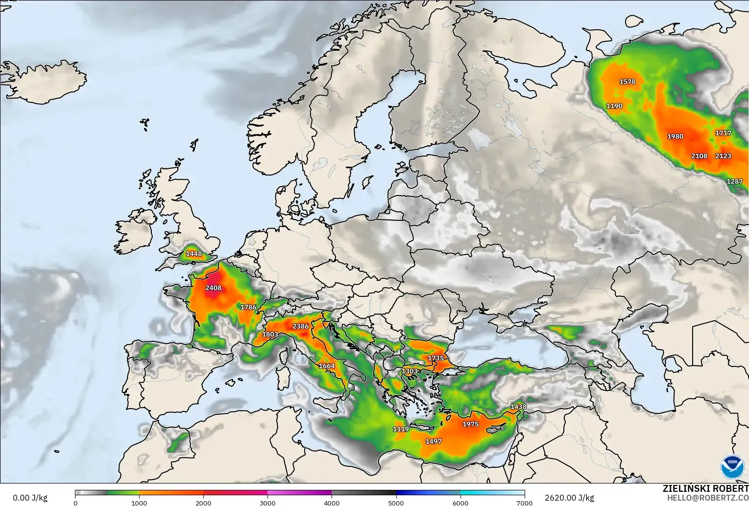 GFS modelo - Europa, CAPE