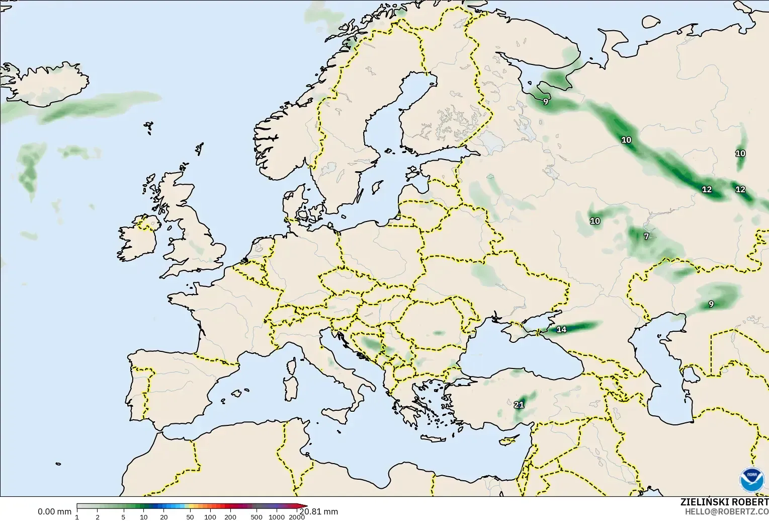GFS modelo - Europa, Acumulación de precipitación
