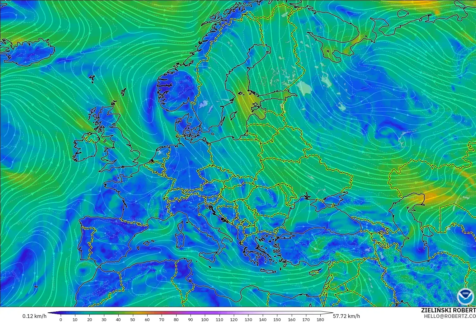 GFS modelo - Europa, Viento a 10 m