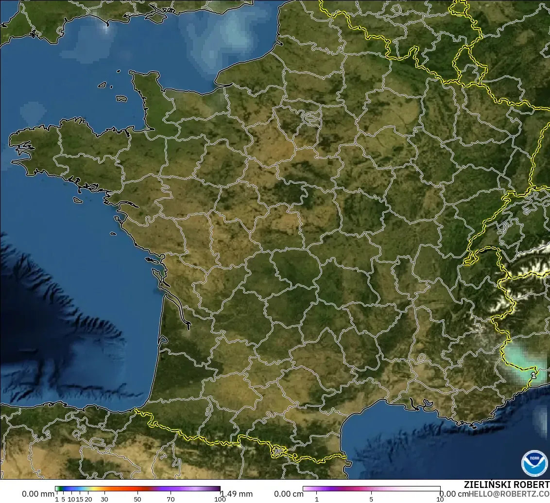 GFS modelo - Francia, Precipitación, nubes y presión