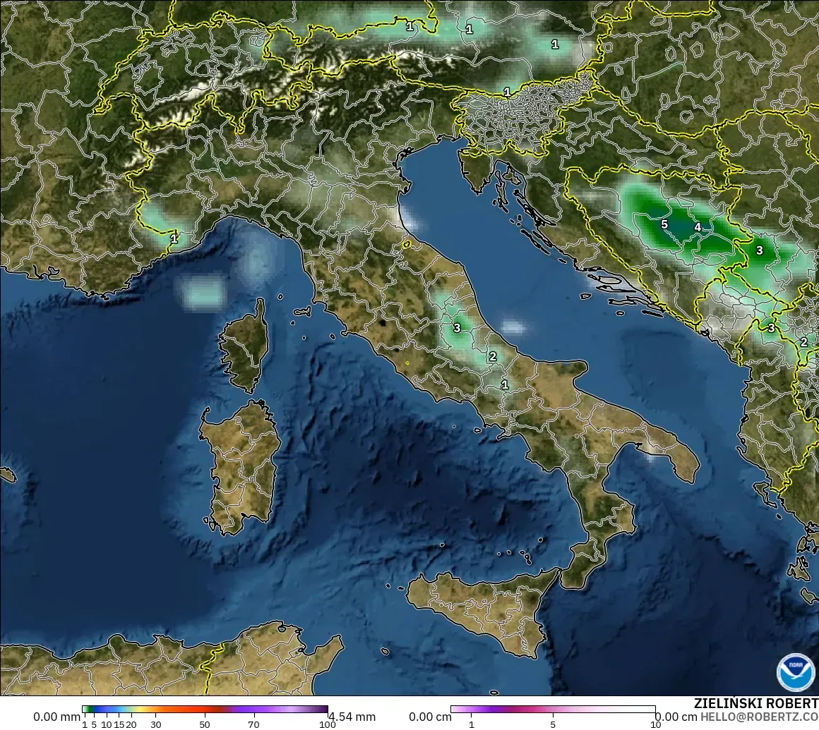 GFS modelo - Italia, Precipitación, nubes y presión