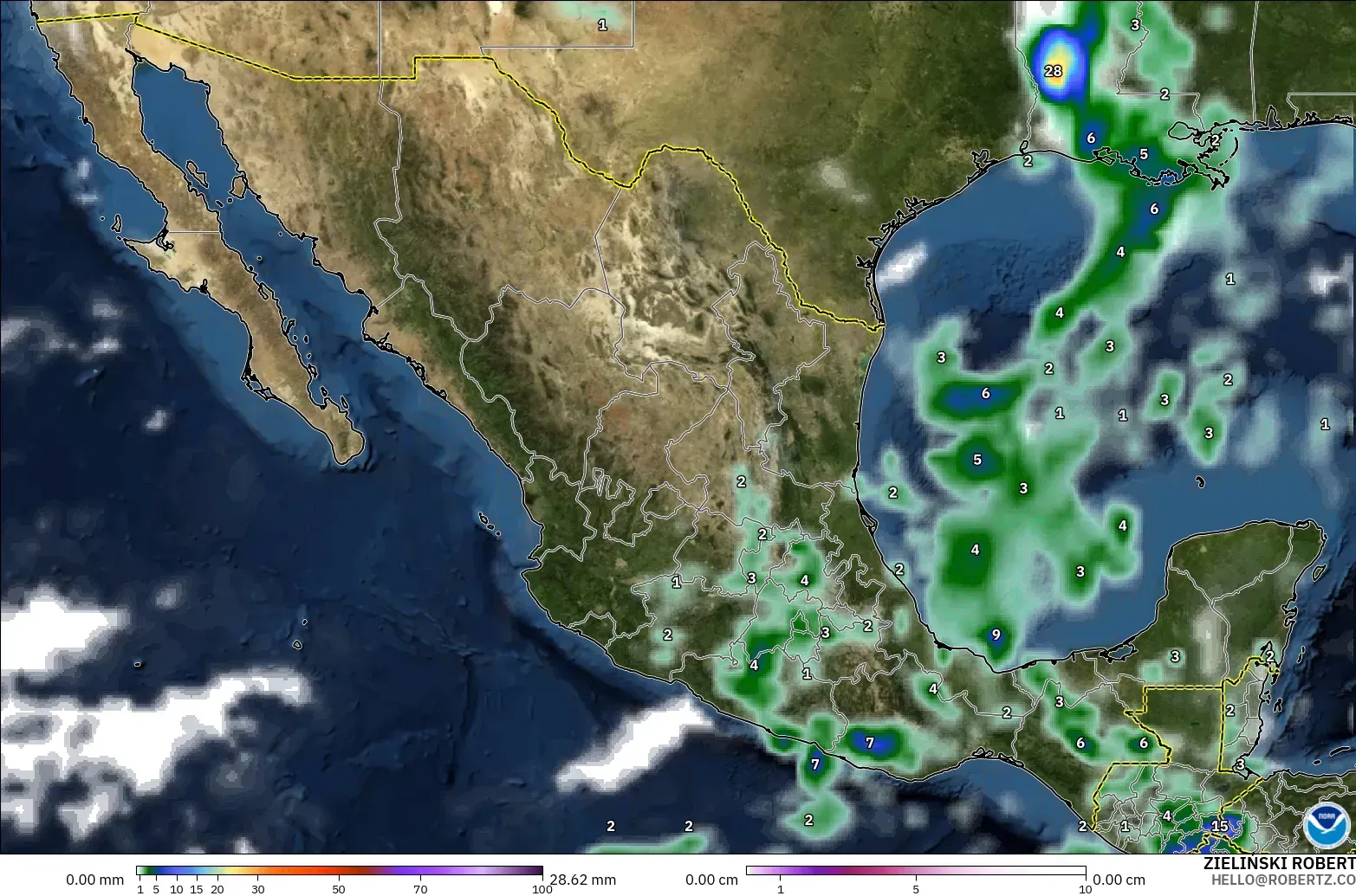 GFS modelo - México, Precipitación, nubes y presión