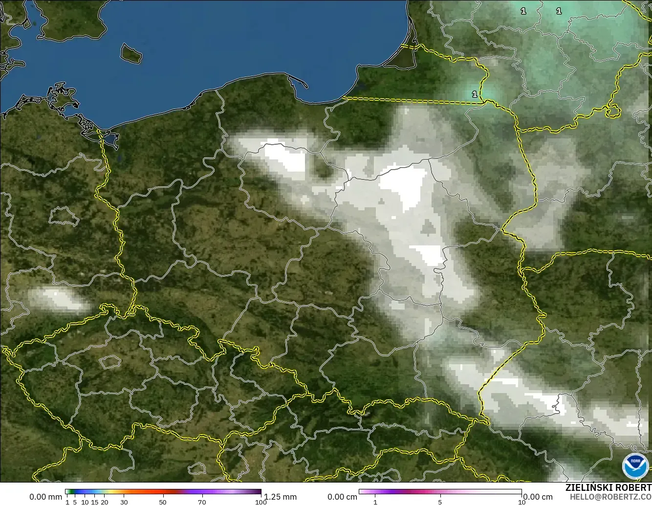 GFS modelo - Polonia, Precipitación, nubes y presión
