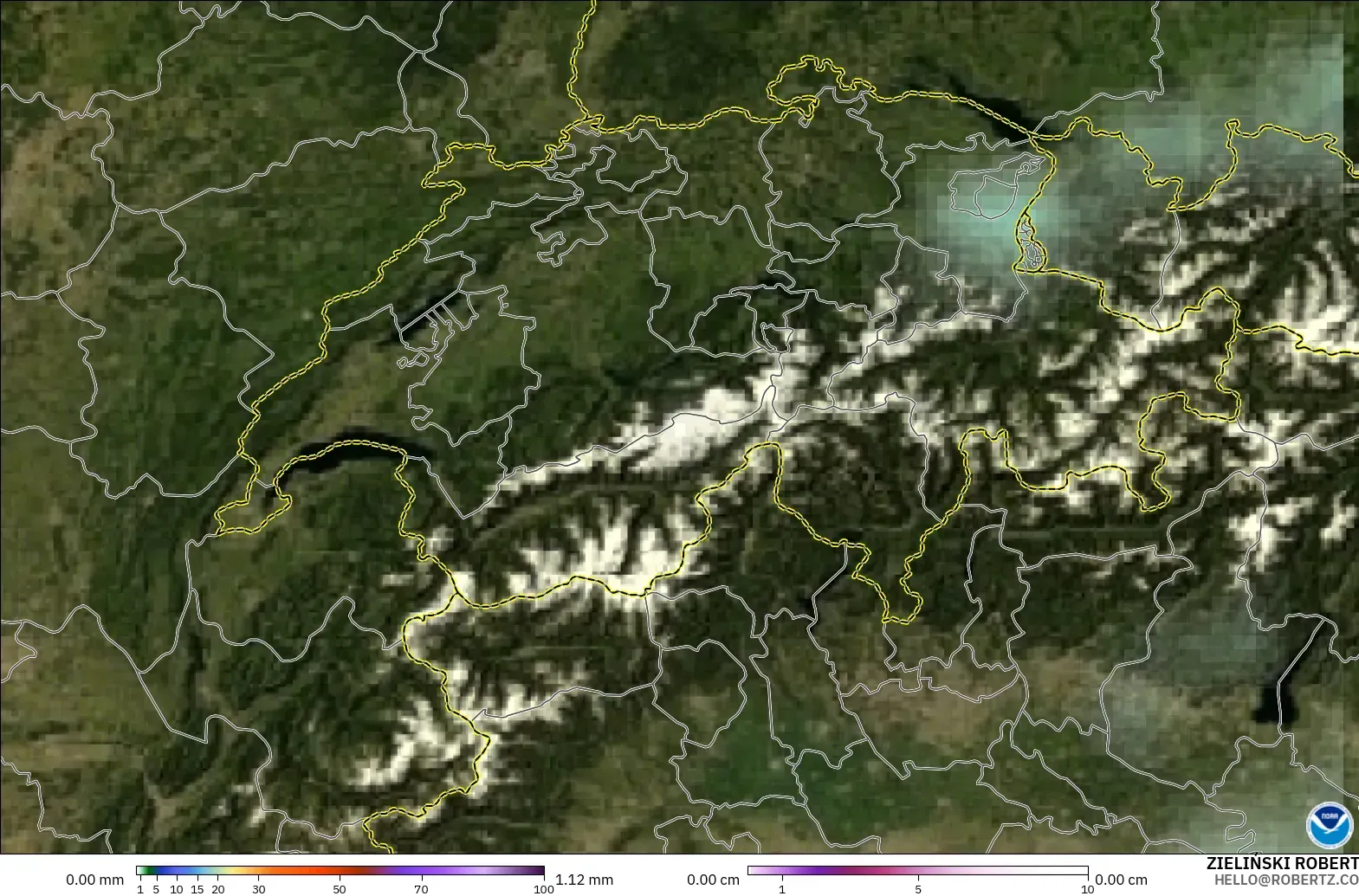 GFS modelo - Suiza, Precipitación, nubes y presión