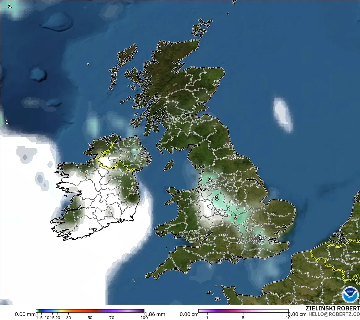 GFS modelo - Reino Unido, Precipitación, nubes y presión